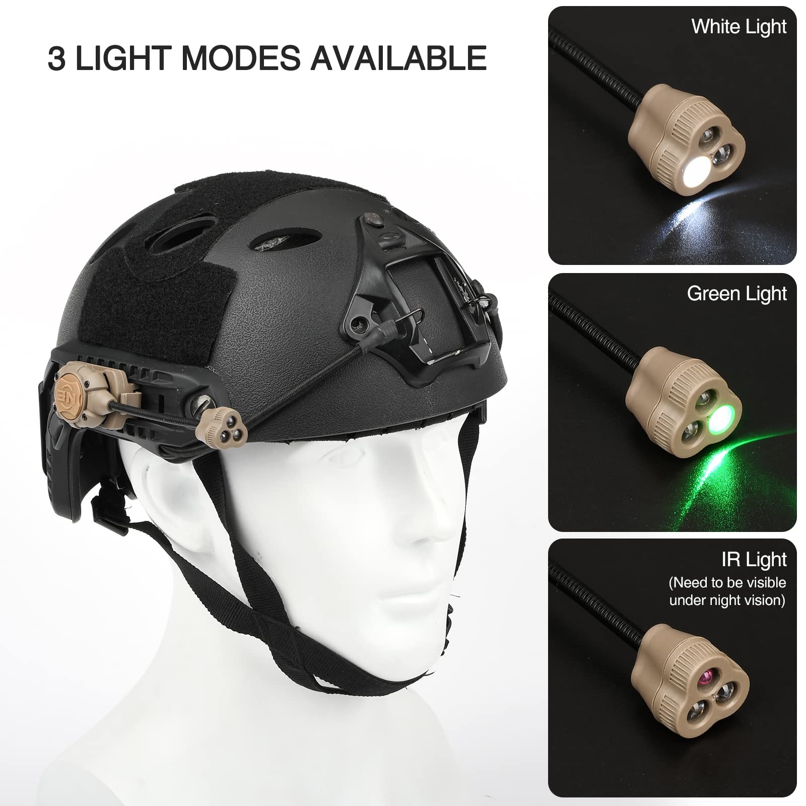 rdzzwxw Tactical Helmet Light - White Green IR LED, Military Accessories, Model WNE05015, DE-GR Color, Molle System Compatible