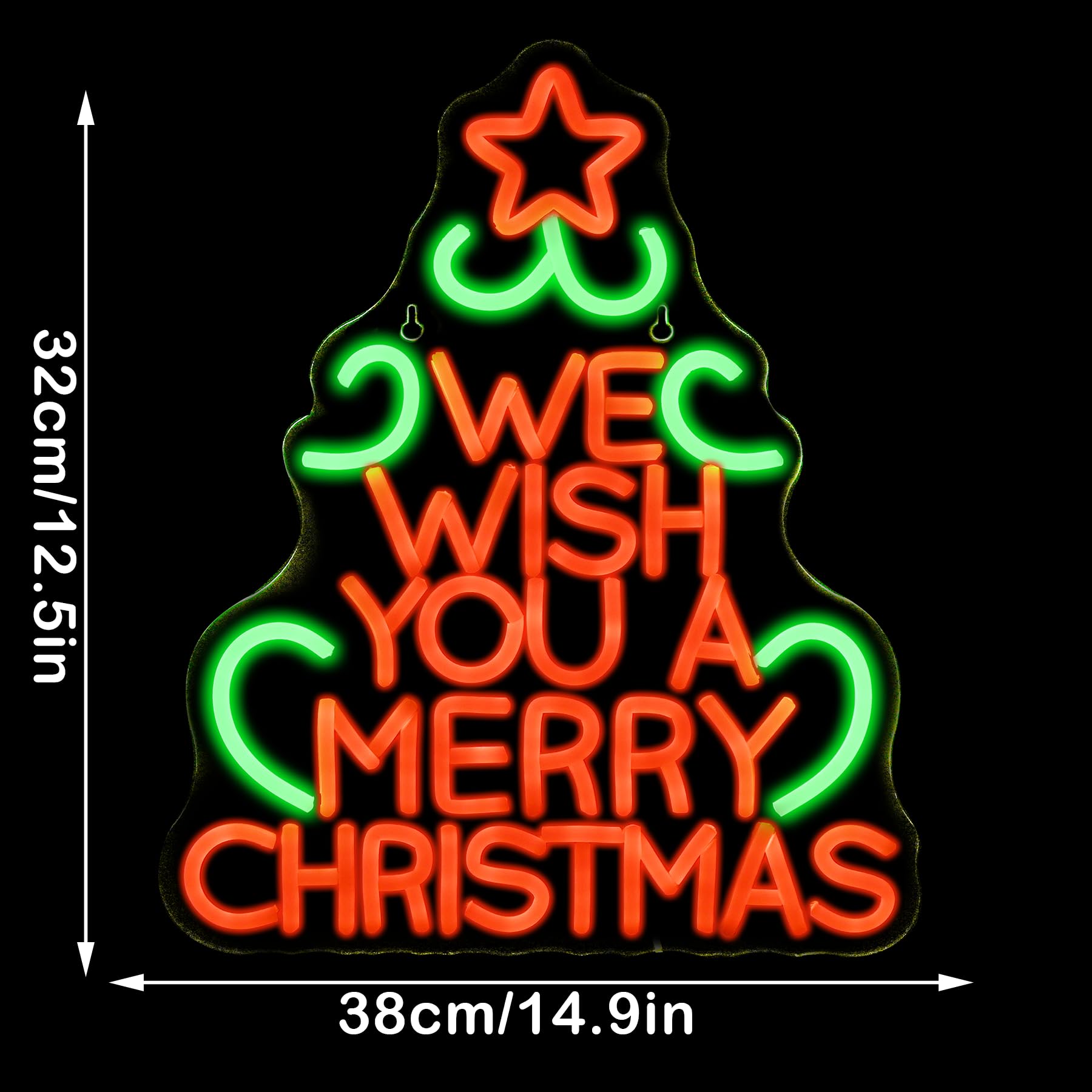 Wanxing Neon Sign - We Wish You a Merry Christmas LED Decor, 14.9 x 12.5 Inch, USB Powered, Acrylic, Red Green