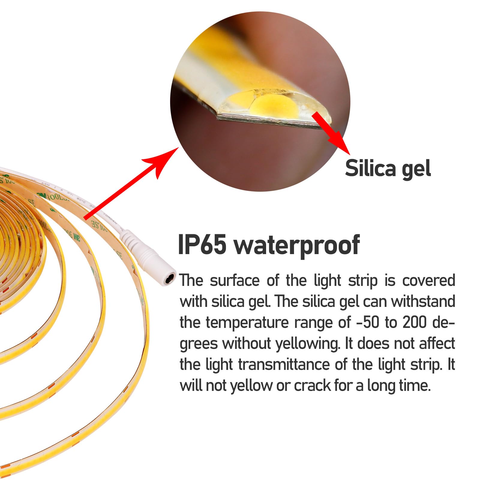 Goming Dc 12V Cob Led Strip Light Cool White 6000K Ip65 Waterproof 16.4Ft(5M) 1560Leds Cri 93+ Uniform Glow Flexible Led Tape Li