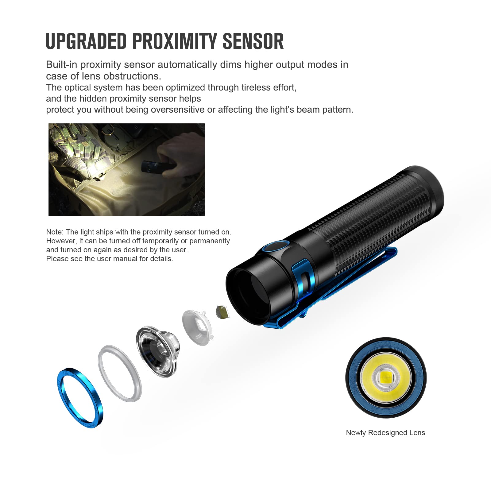 Olight Baton3 Pro Max 2500 Lumens Rechargeable Compact Edc Pocket Flashlights With Safety Proximity Sensor, For Camping, Hiking,