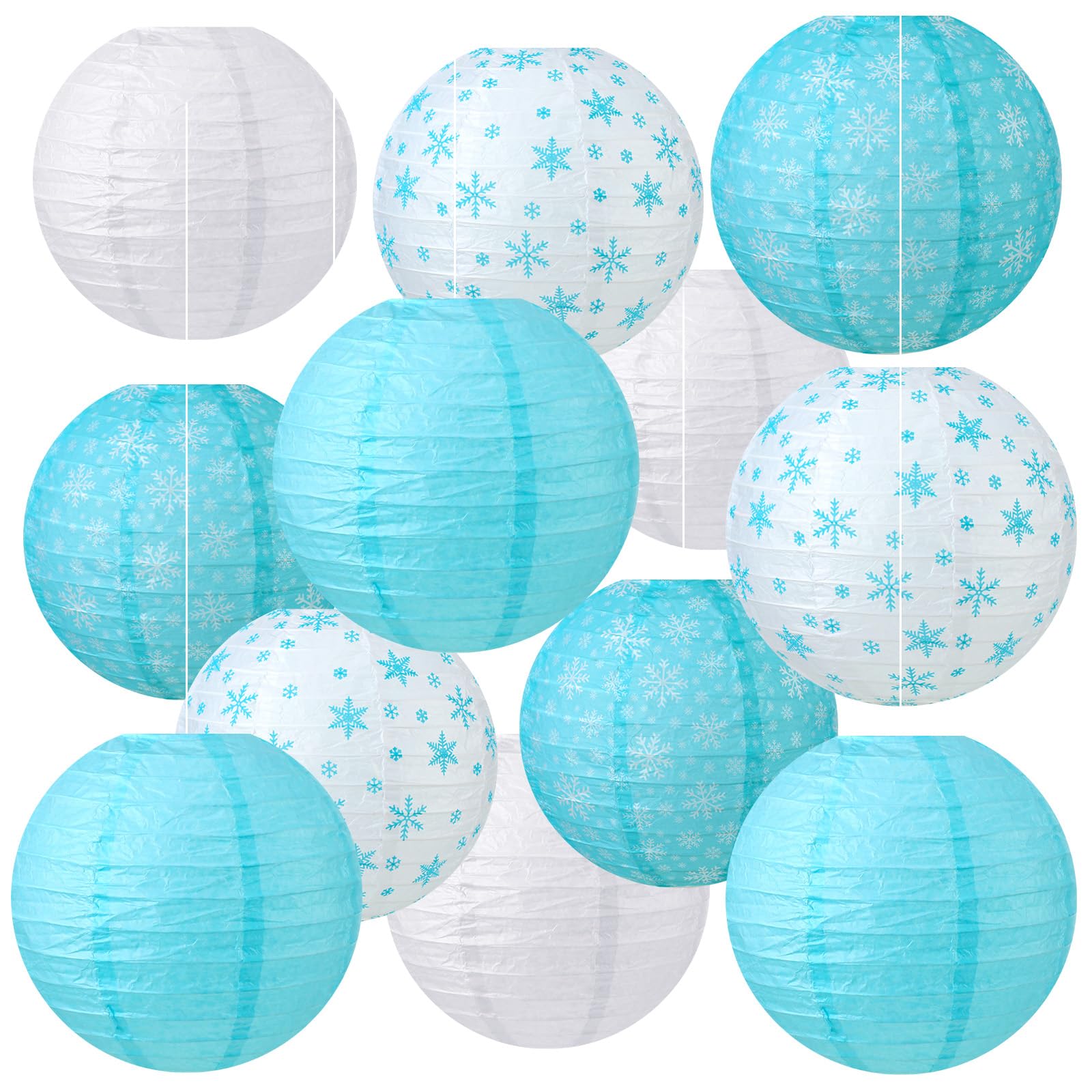 Panelee Snowflake Paper Lanterns - 12 Pcs Hanging Decorations for Parties - 8 Inch - Indoor/Outdoor Holiday Supplies