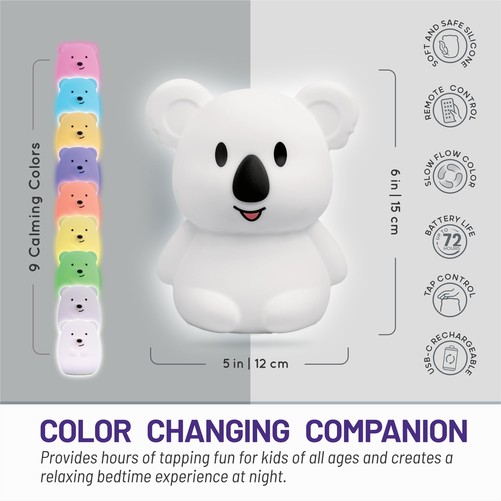 Lumipets Koala Bear Night Light, Silicone Nursery Lamp for Kids, White, Model Koalaremote