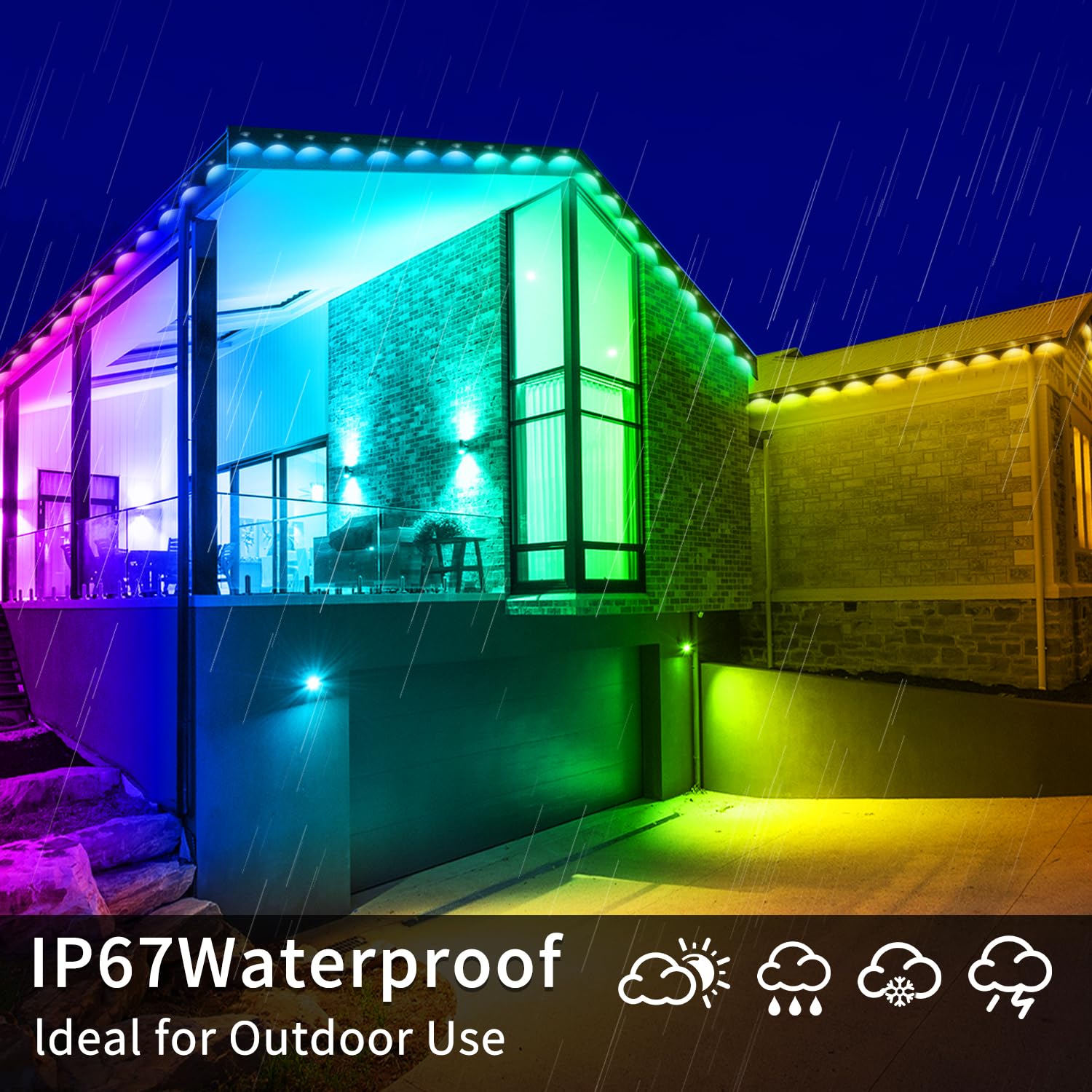 Yocrostar 100ft RGB Eave Lights - App Control, IP67 Waterproof, Music Sync for Outdoor Christmas & Halloween Decorations