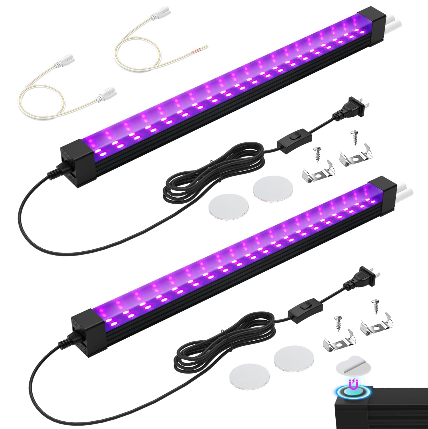 Sayitwill 395NM Black Light Bar 18W  UV Blacklight Band for Glow Party  Linkable LED Black Lights with ON/Off Switch  for Uranium Glass Curio Dispaly Cabinetry Halloween  15.8Inch  2Pack