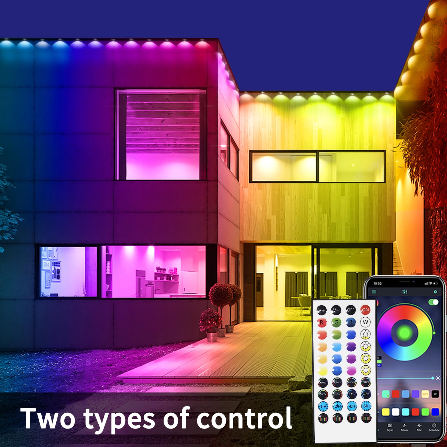 Yocrostar 200FT RGB Eave Lights - App Control, IP67 Waterproof, Music Sync for Outdoor Halloween & Christmas Decorations