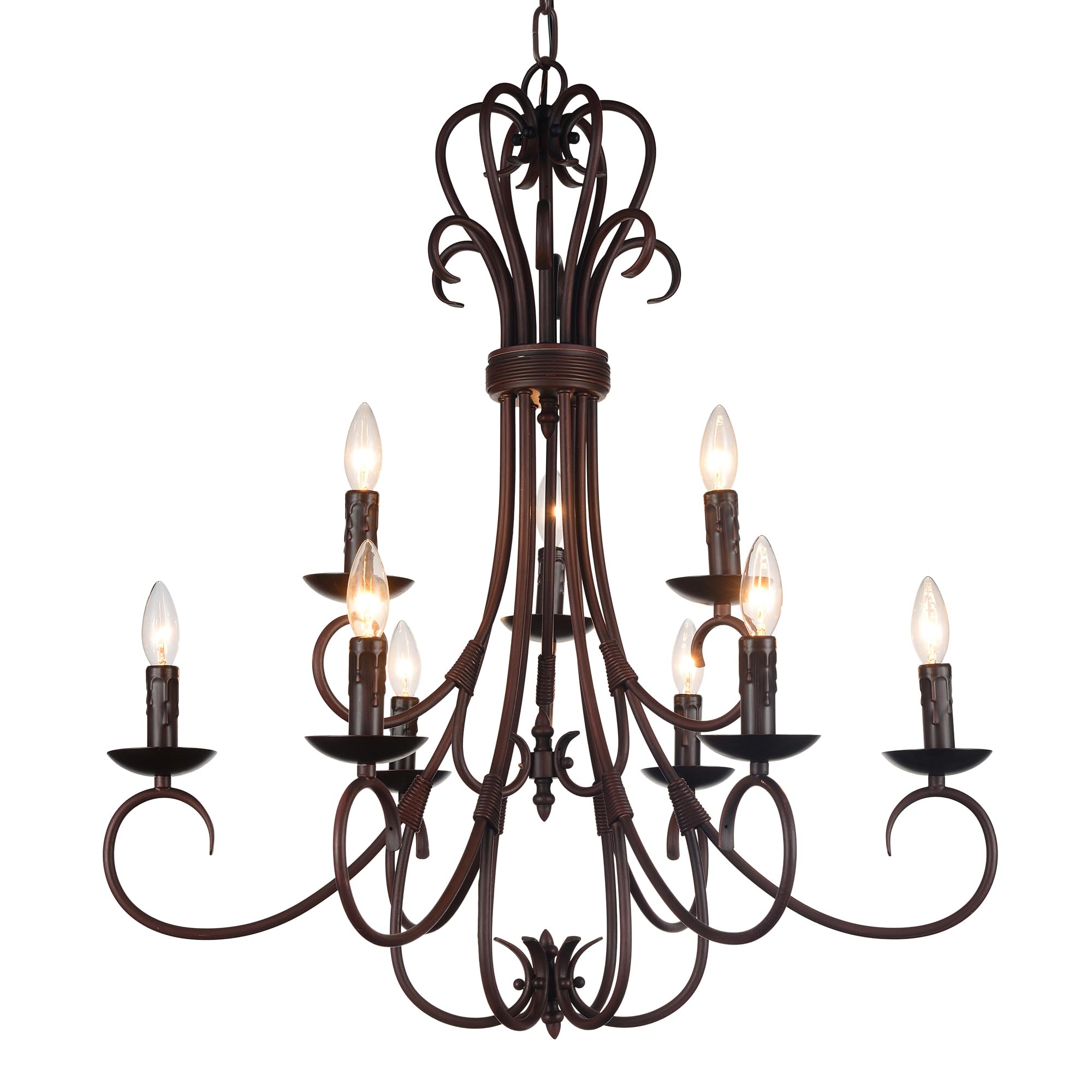 CWI Lighting Maddy 9 Light Up Farmhouse Metal Chandelier in Oil Rubbed Brown
