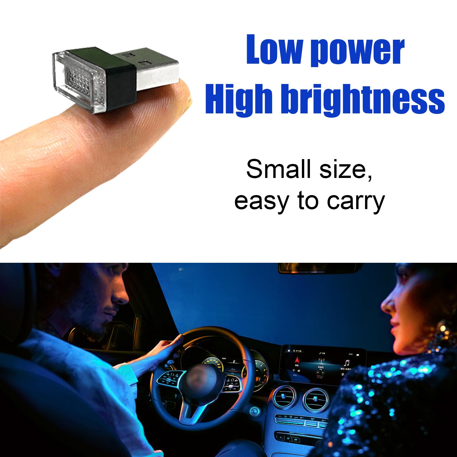 Sylvil 4 Pcs Usb Led Car Interior Atmosphere Lamp  Portable Mini Led Night Light  Plug-In Usb Interface Trunk Ambient Lighting Kit  Universal Interior Car Accessories (2 Blue+2 Ice Blue)