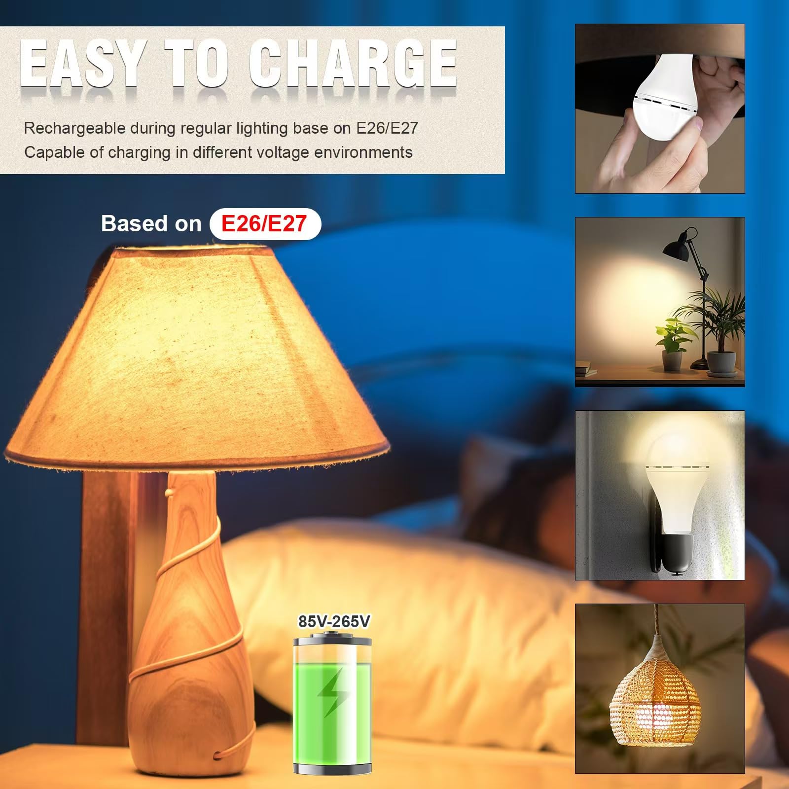 Scheinenda Rechargeable Emergency Light Bulbs,Soft White 3000K,Battery Operated Light Bulb,Keep Lighting When Power Failure,1200