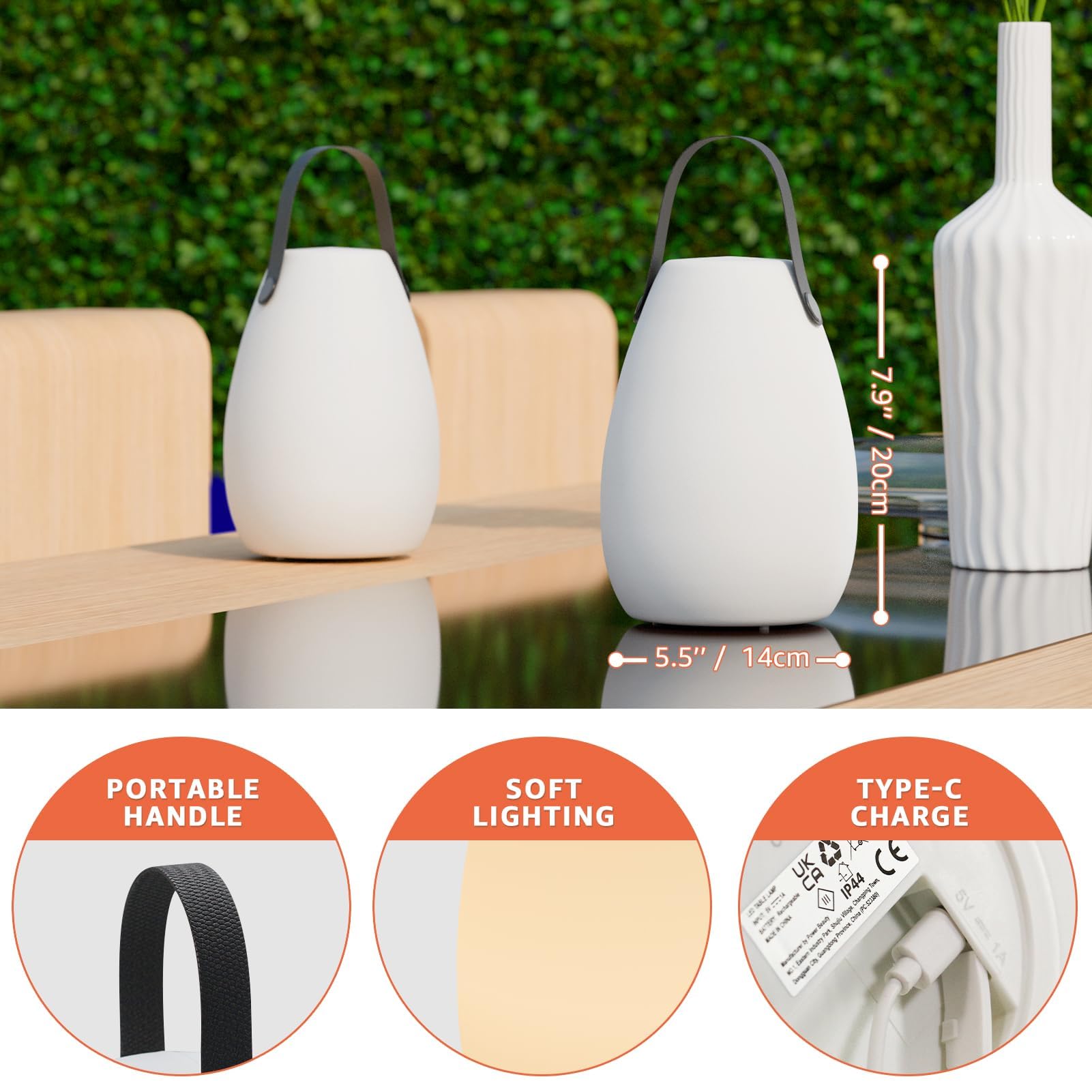 Uuffoo Portable Outdoor Table Lamp - Dimmable Rechargeable Night Lights W/Remote And 7 Rgb Colors, Ip44 Water-Resistant Hanging