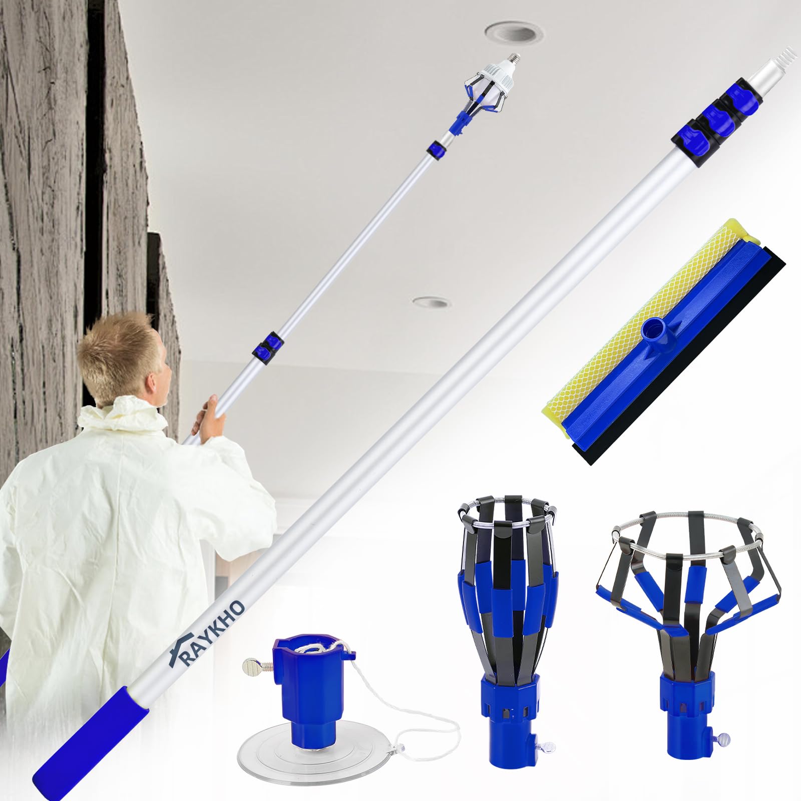 13Ft Extension Pole Light Bulb Changer With Baskets And Suction Cup - Ideal For High Ceilings And Recessed Lights - Household An