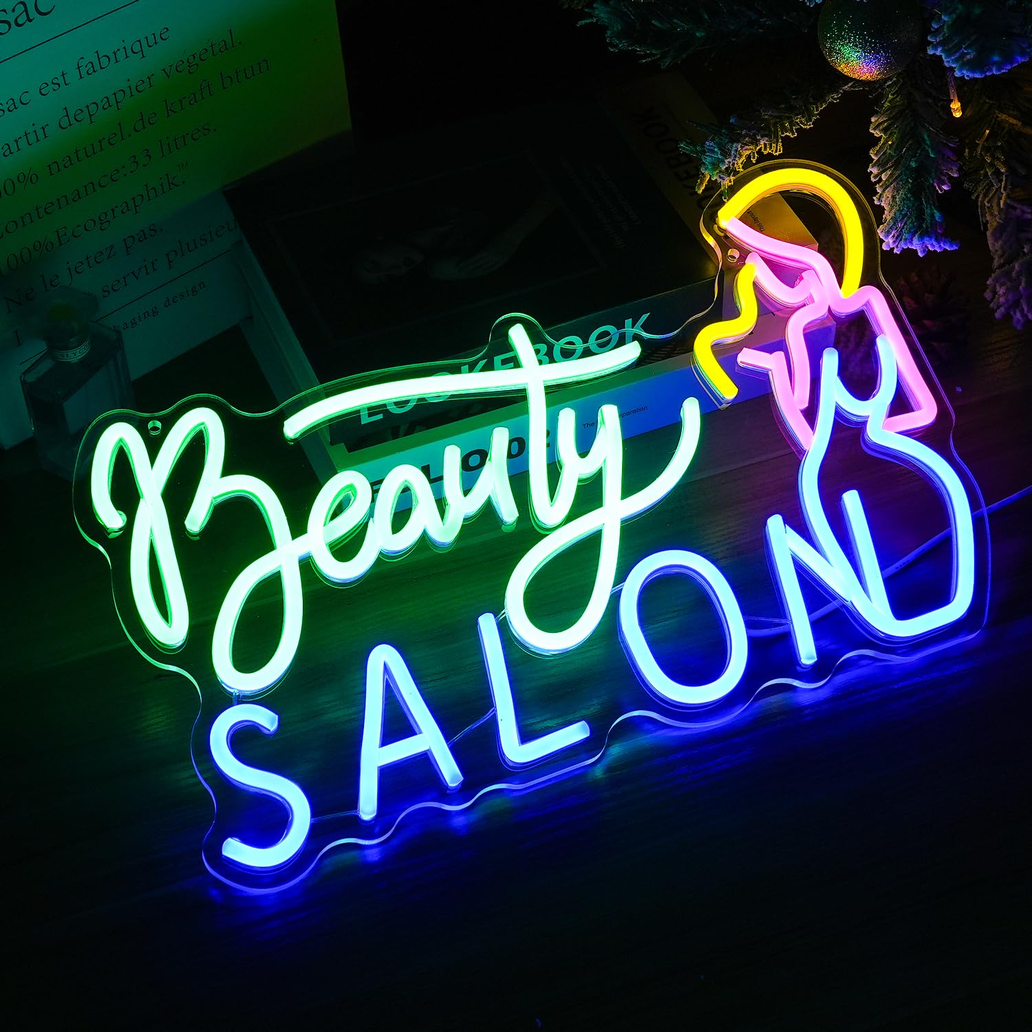 LISIGNVE Flower Shop Neon Sign, Dimmable LED Wall Art, 16.7x12.2 inches, Silicone, Blue Pink, USB Powered, Ideal for Bedroom and Parties