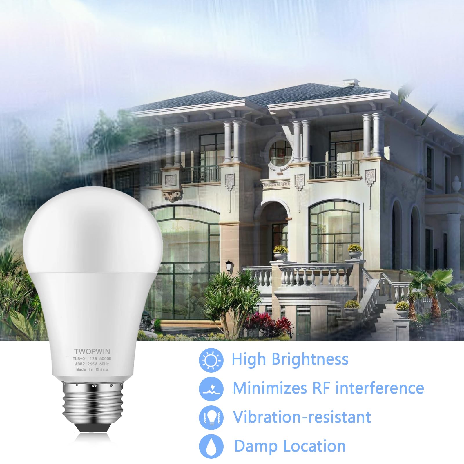 Twopwin Garage Door Opener Light Bulbs, 12W High Brightness 1500Lm, Minimize Interference Led Light Bulbs For Garage Door Opener