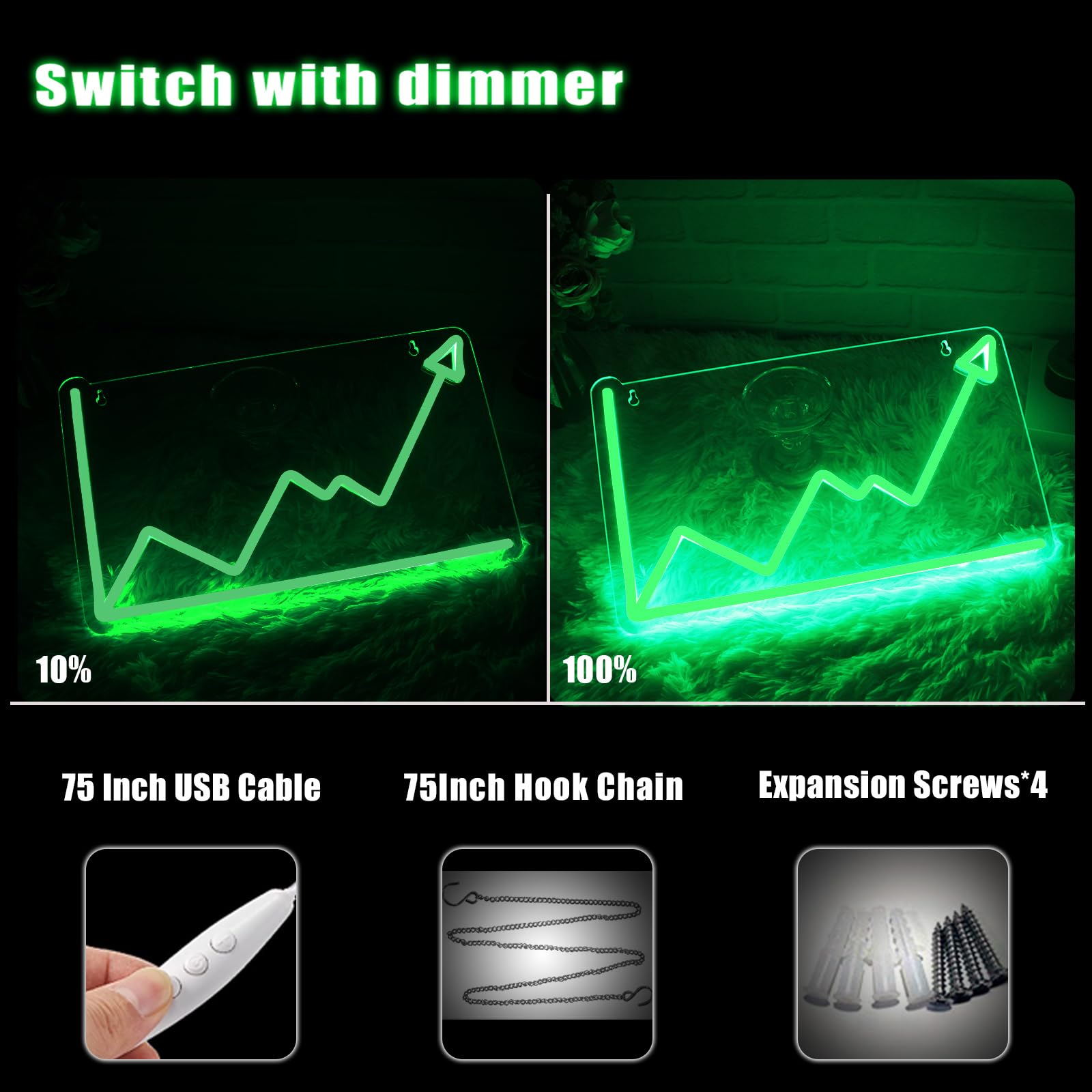 LeDigPig Neon Sign - Stock Market Trend LED Light for Wall Decor, 8.8x14.8 inches, Bull Market-Green, Model: StaryLightz-Bullmarket
