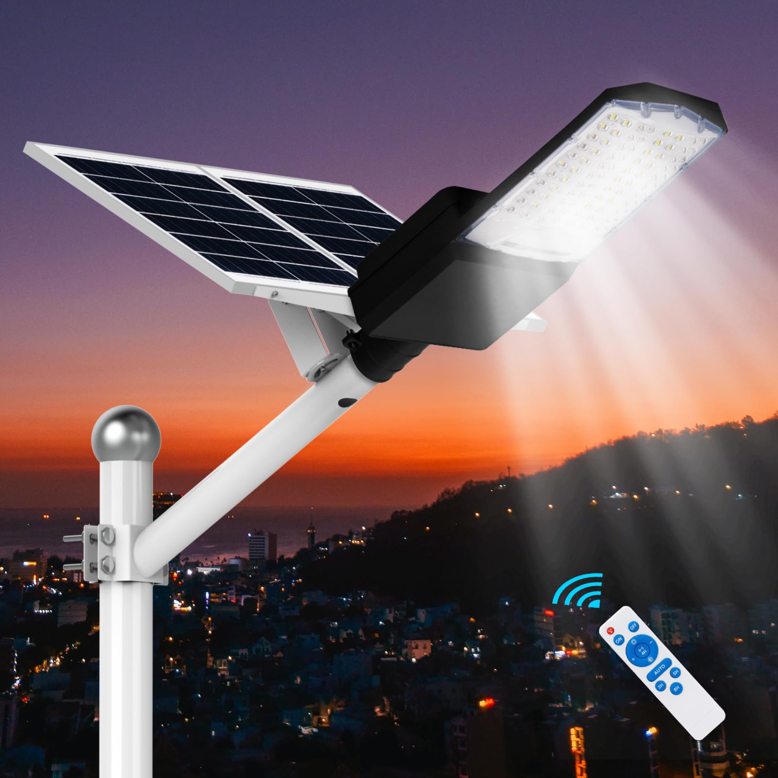 Langy 800W Solar Street Light, 80000Lm Waterproof Led For Yard, Garden, Stadium, Dusk To Dawn