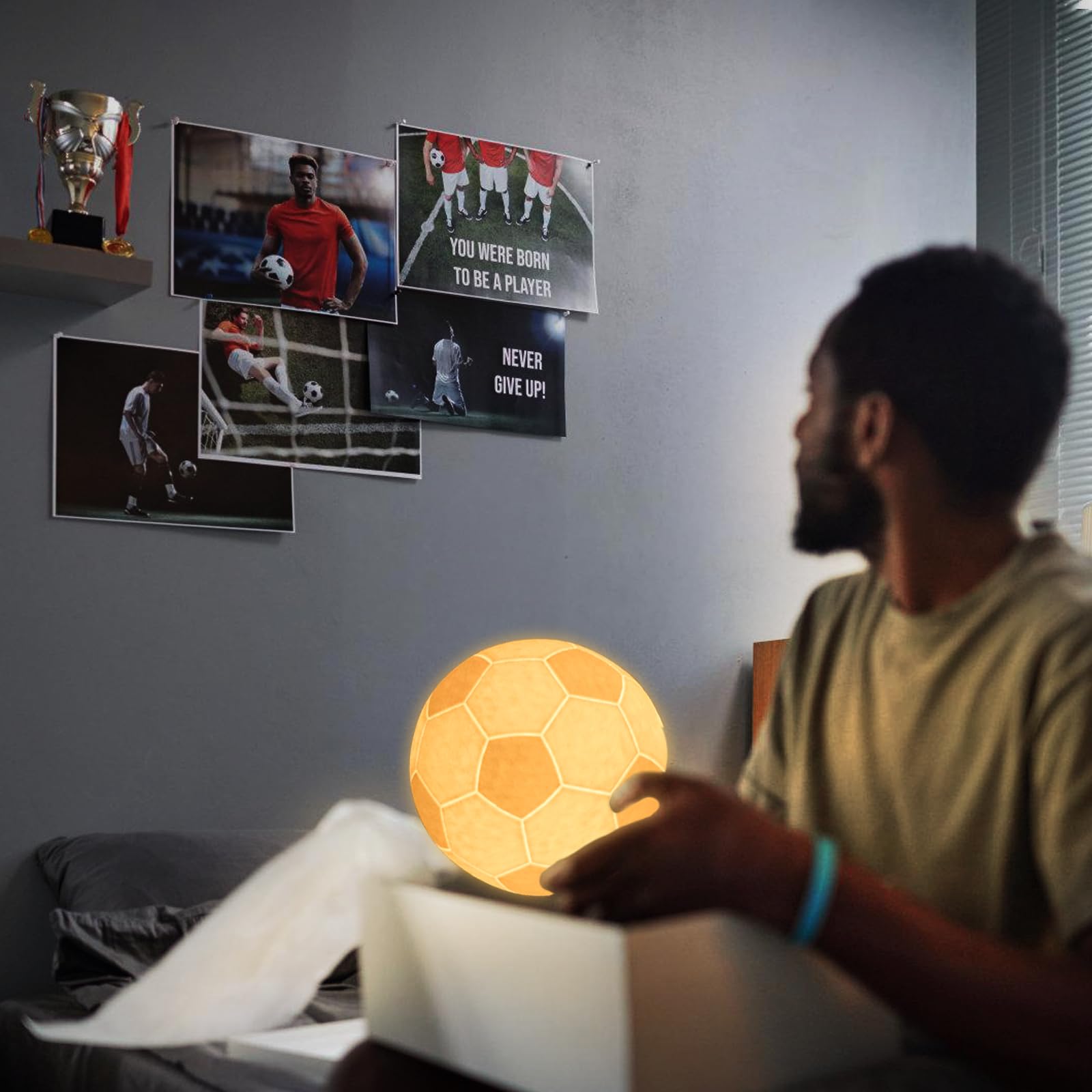 Balkwan Soccer Night Light, 16 Colors Dimmable Moon Lamp For Kids, 4.7In Remote Control Decor