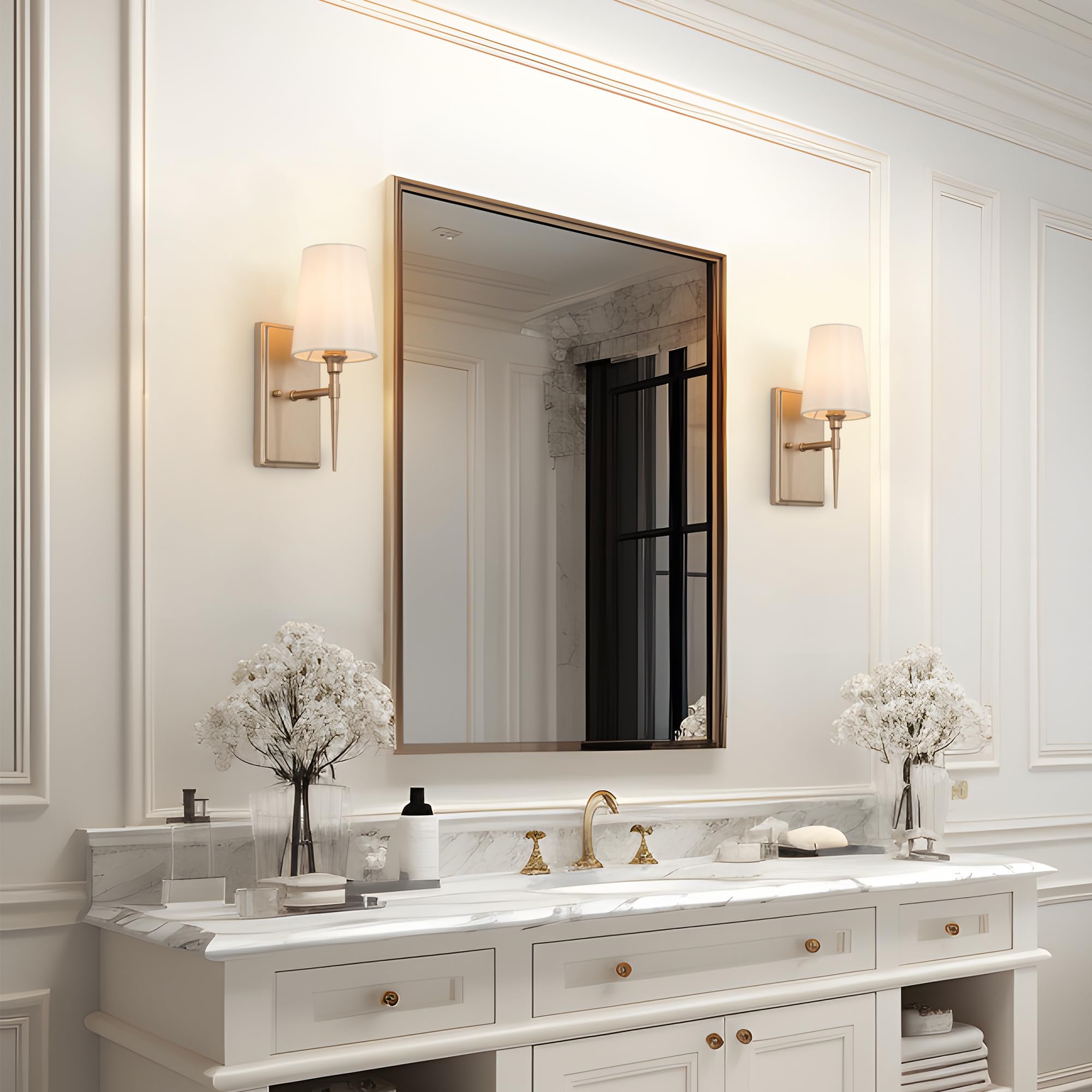 Ksana Sconces Wall Lighting, 1-Light Modern Gold Wall Sconces Indoor With White Fabric Shade, Wall Sconce Light Wall Lights For