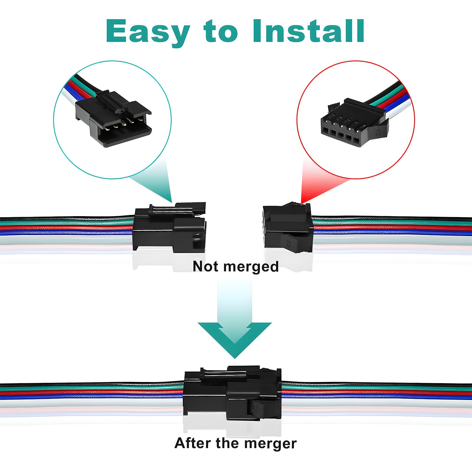 Visdoll 30 Pairs Jst Sm 5 Pin Connectors Female/Male 20Awg Wire 15Cm Cable Led Strip Connector For 5050 Rgbw Rgbww Led Strip Light