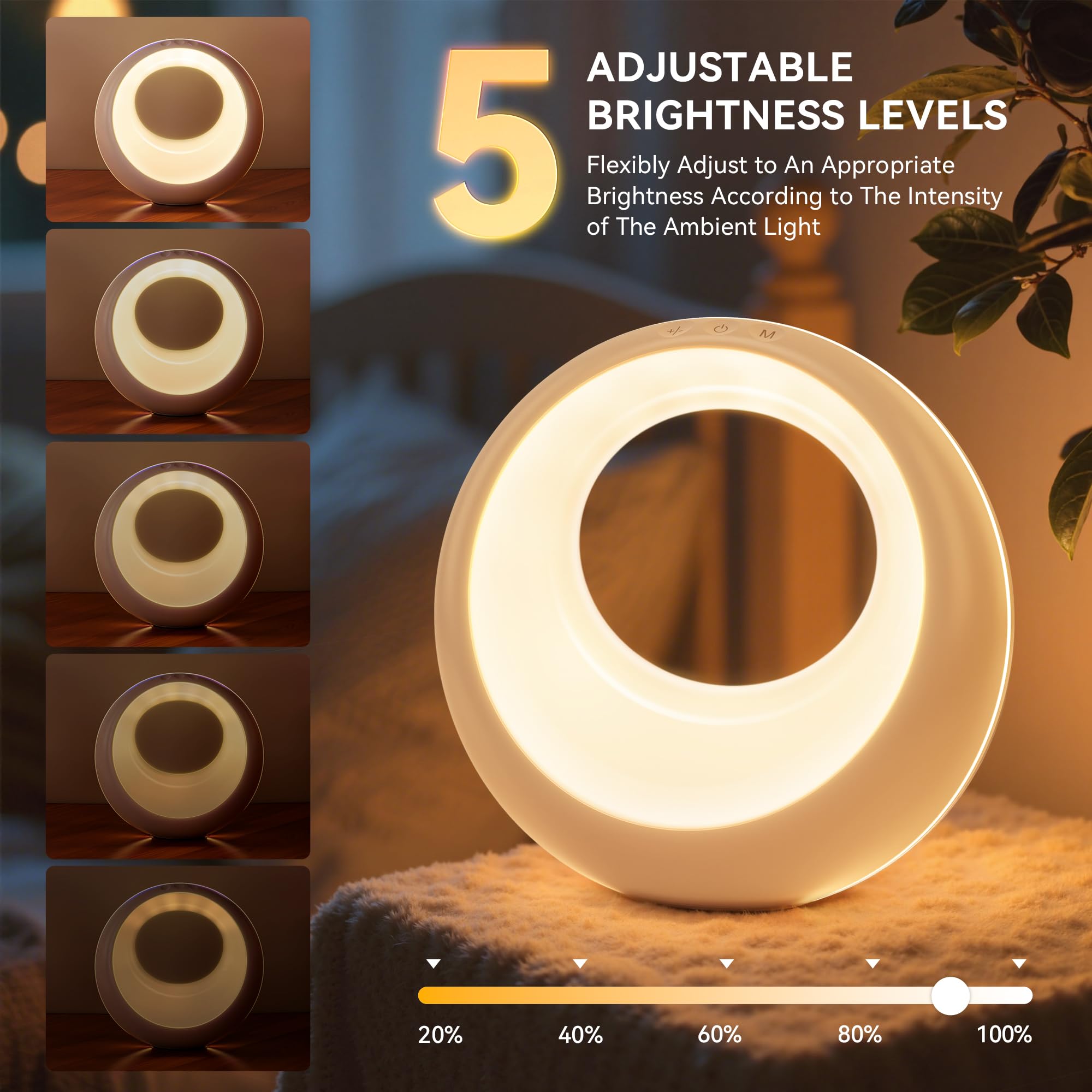 Auxmir Usb Rechargeable Bedside Table Lamp, Dimmable Led Atmosphere Night Light With 7 Colors, 9 Rgb Colorful Modes, Remote Cont