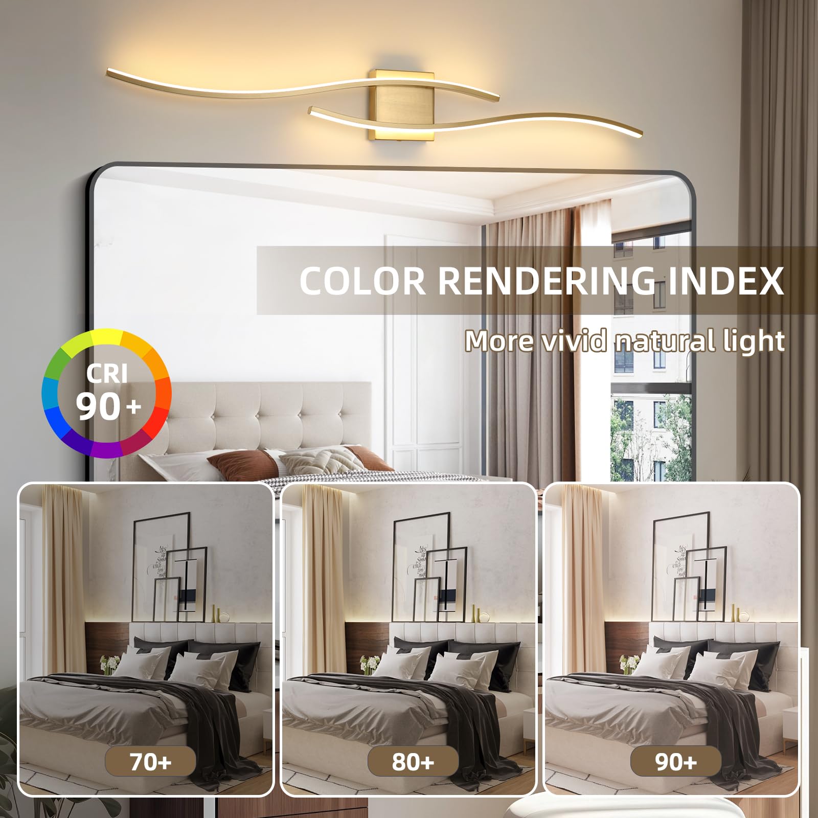 EIDEARAY LED Wall Sconce Set of 2, 40" Dimmable Gold Lighting with Remote Control, Hardwired for Indoor Use, Model WL-CTGD-D2