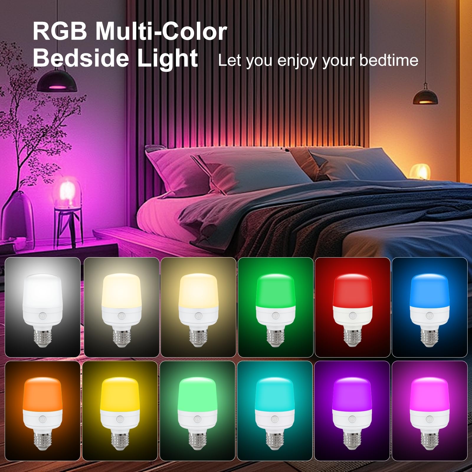 Bobopai Led Rechargeable Light Bulbs With Remote, 12 Colors, E26 Battery Operated Light Bulb For Lamps, Dimmable Usb Battery Bac
