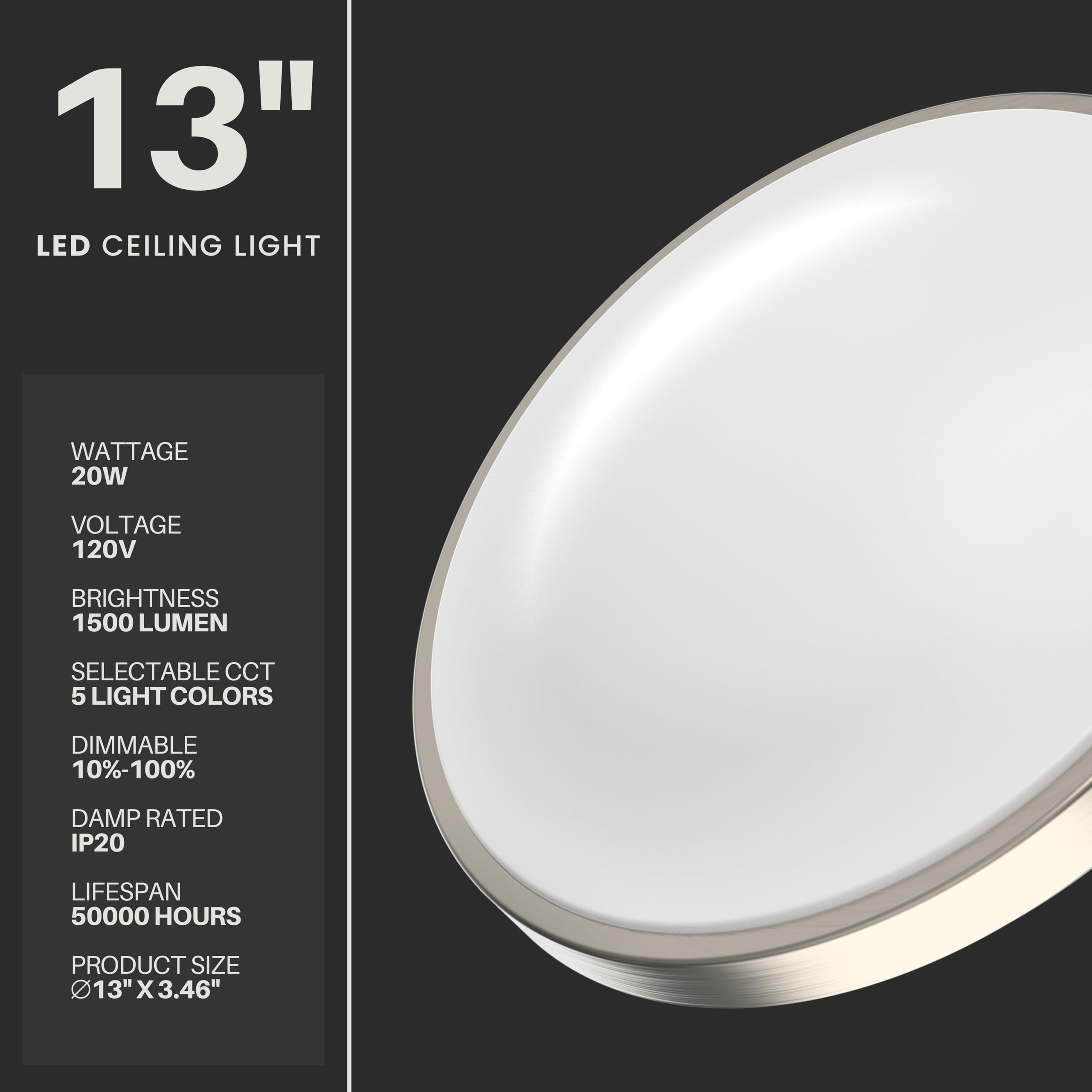 Dymond 13'' Led Flush Mount Ceiling Light Brushed Nickel Dimmable Adjustable Color Temperature Cozy Warm To Cool White Daylight