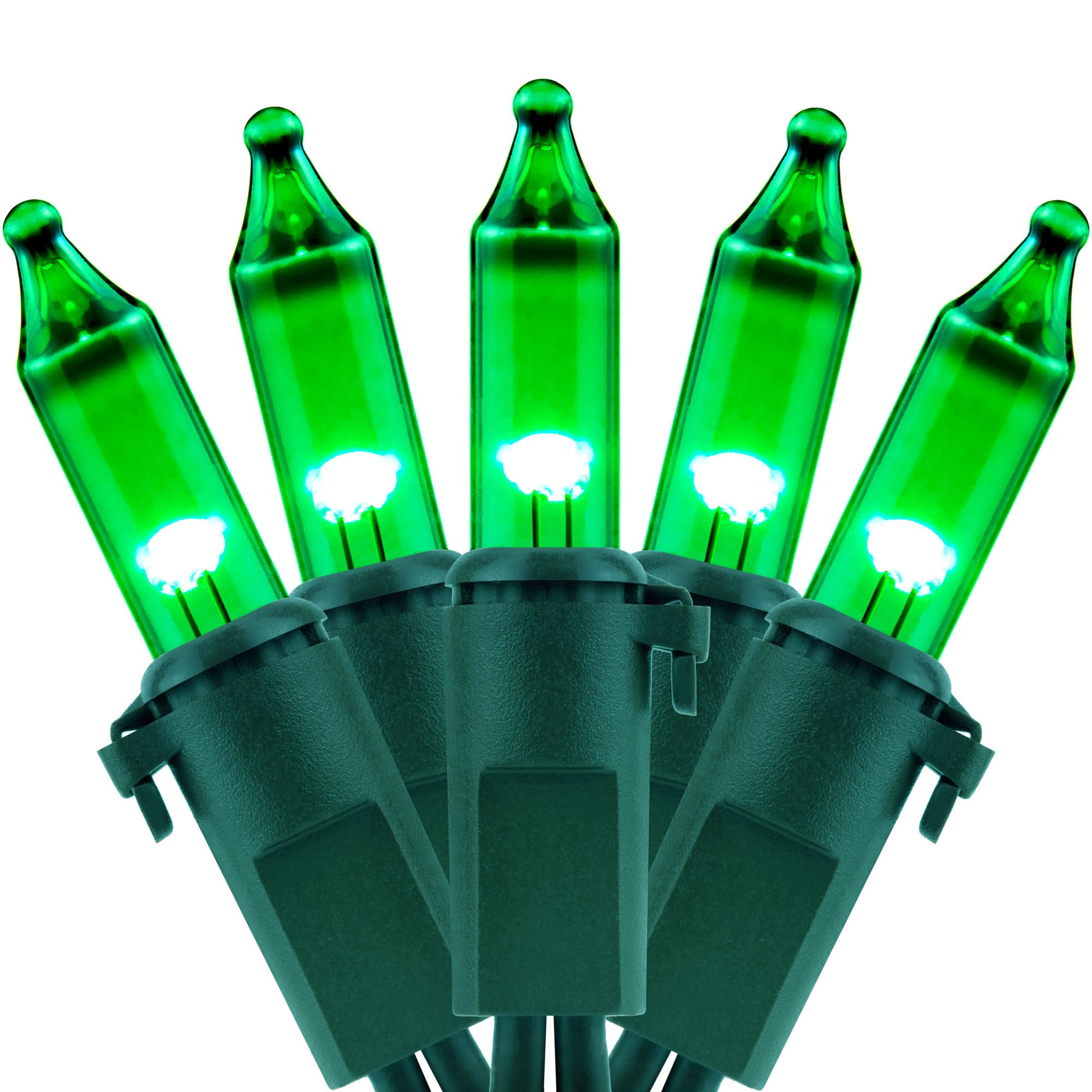 YULETIME 100 Count Mini String Lights, 33ft Green Wire, UL Certified, Incandescent-Like LED, Green Color
