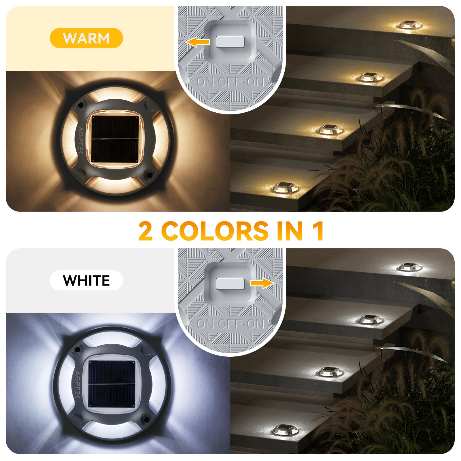 AGPTEK Solar Driveway Light - Waterproof LED Marker, 1 Pack, Warm & White Light, Model SLD1SD, for Pathway & Dock