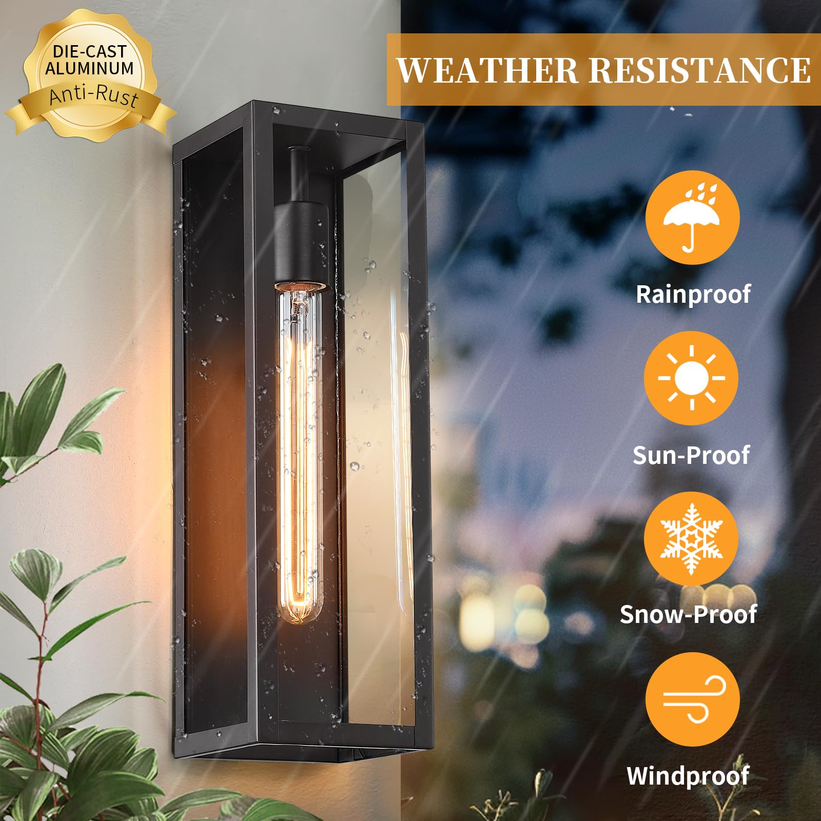 Criry Large Outdoor Wall Lighting Fixtures Exterior 2-Pack, 15.8'' Waterproof Matte Black Front Porch Lights Outdoor Wall Sconce