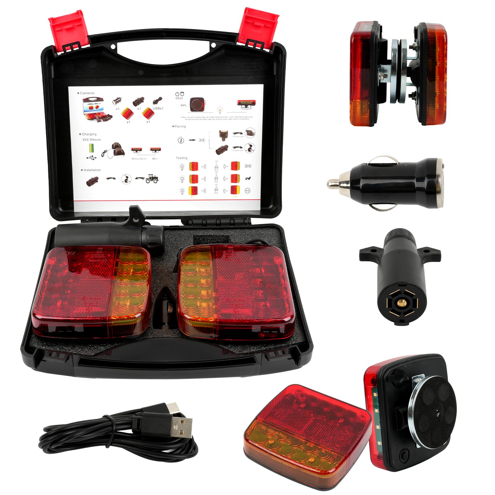 EDAGBHD New Magnetic Wireless Trailer Lights, Waterproof Rechargeable LED Wireless Trailer Lights Kit with Powerful Suction Base