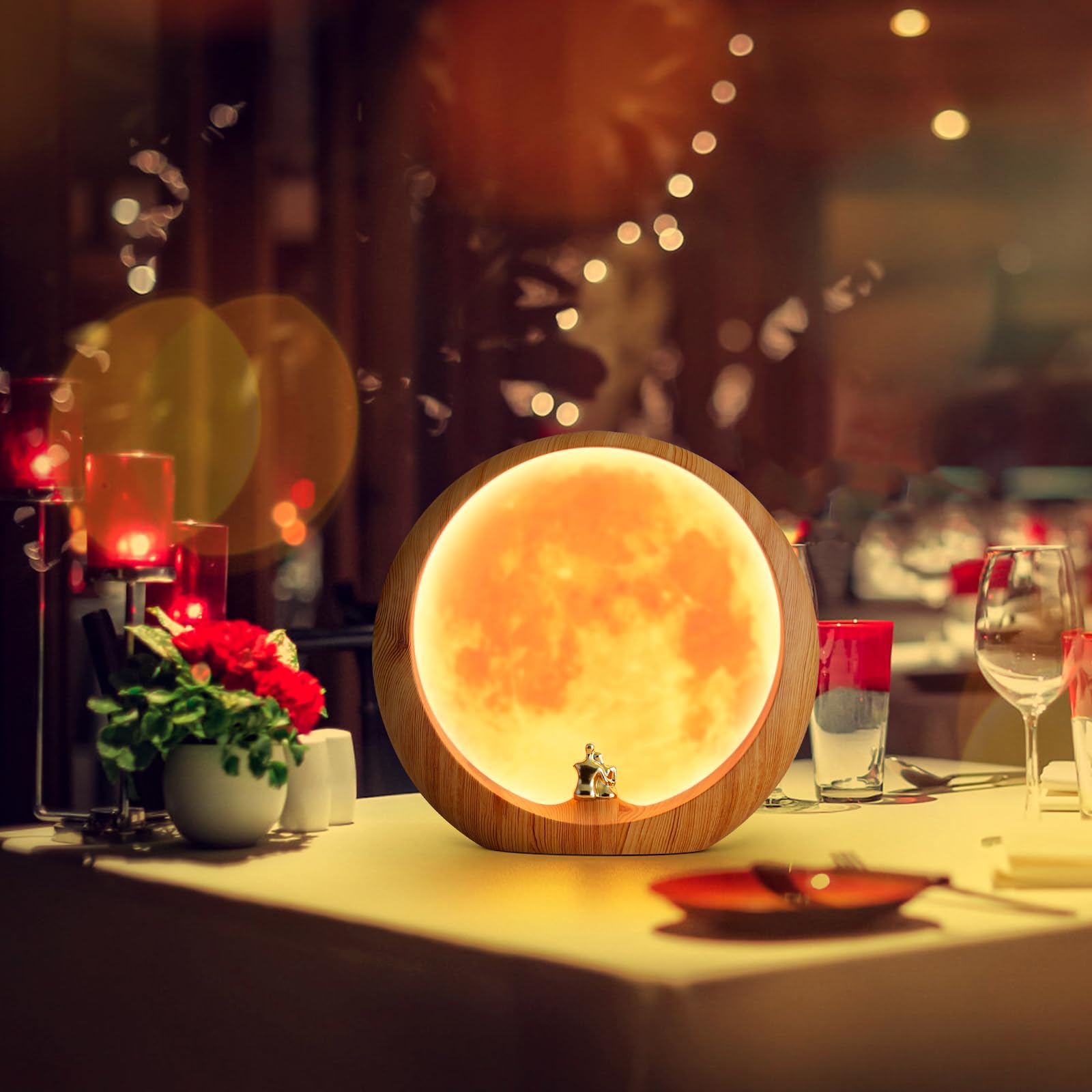 mamre Moon Lamp - Red Moon Night Light, Wood Grain Color, RM1602, Perfect for Living Room Decor and Wedding Gifts