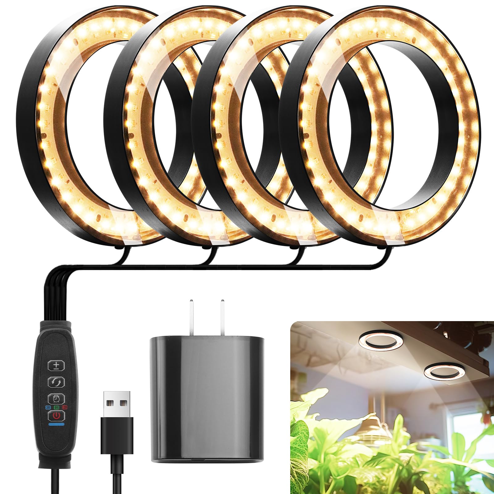 Mosthink 6.3 Ceiling Grow Lights for Indoor Plants, 288 LEDs Plant Light Full Spectrum, Under Cabinet Growing Lamp with Auto Tim