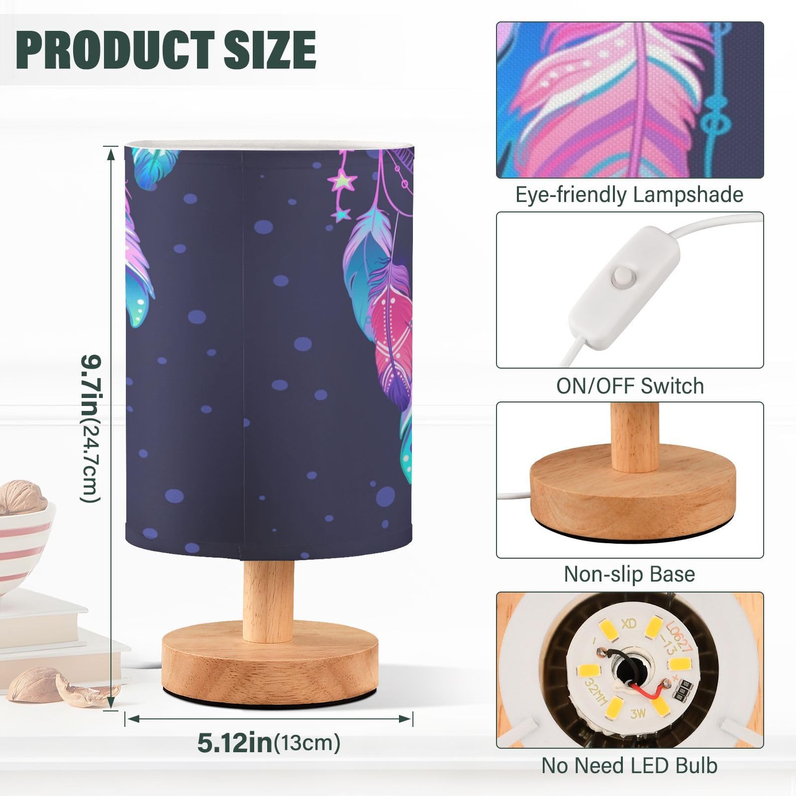 Yyzzh Table Lamp Dream Catcher Native American Indian Blue Blur Dot Dreamcatcher Nightstand Lamp With Wood Base Fabric Lamp Shad