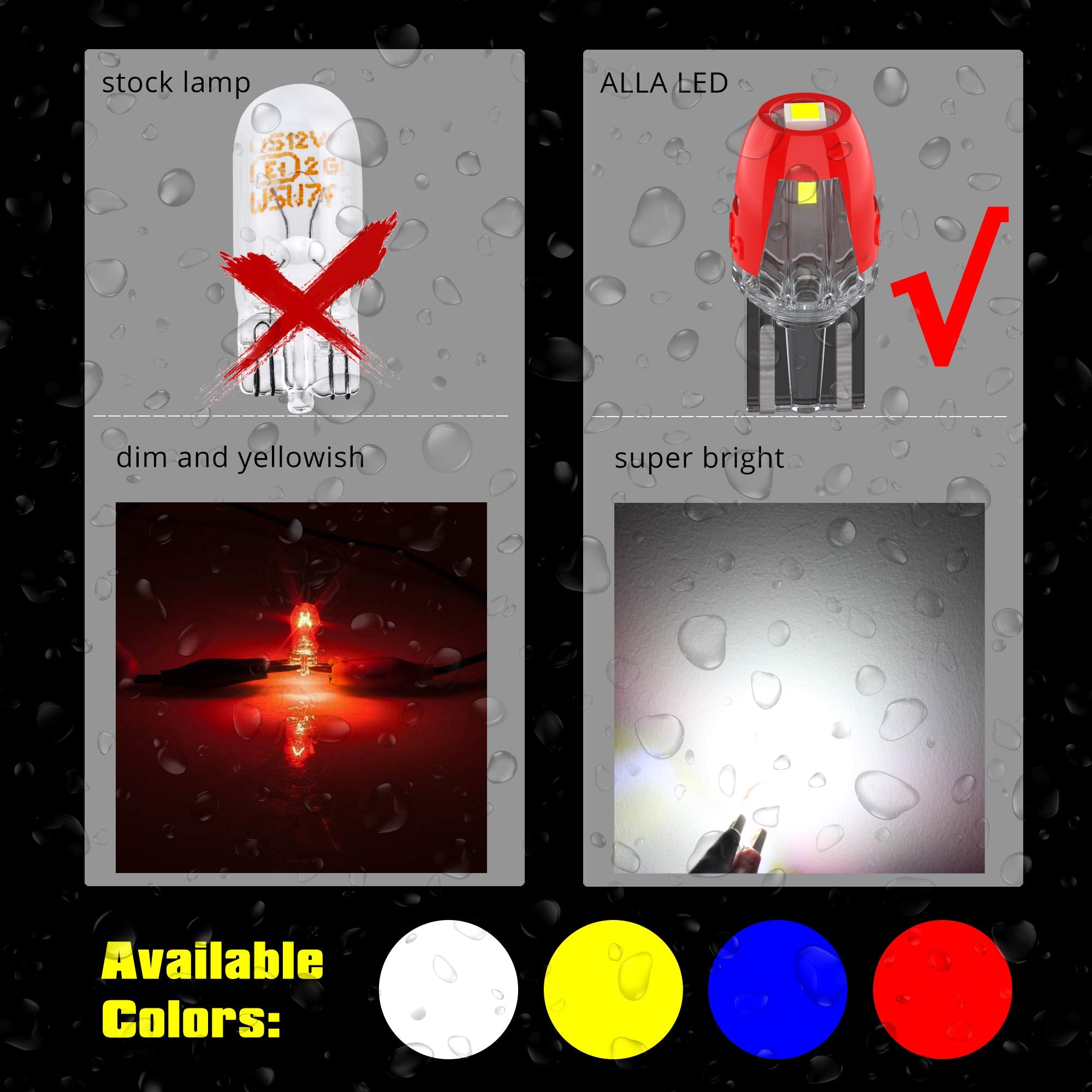 Alla Lighting W2.1X9.5D Base Mini T10 Wedge 2825 168 194 Led Bulbs Smd Super Bright 6000K White Interior Map/Dome/Trunk/Glove Box/License Plate Lights W5W 161 175