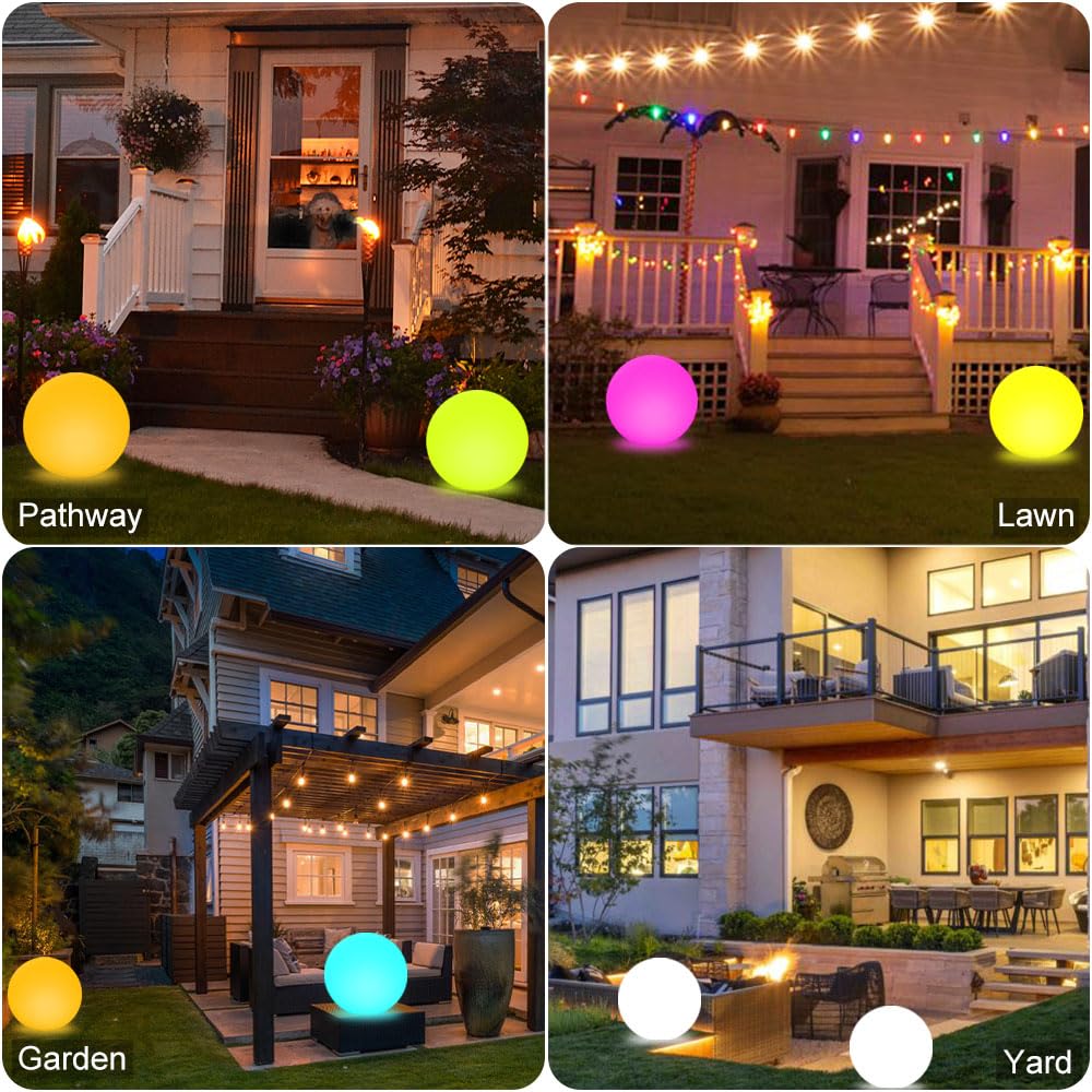 14-In Led Ball Light, Rechargeable Outdoor Globes Light Dimmable Rgb Color Changing Globe Floor Lamp W/Remote, Modern Versatile