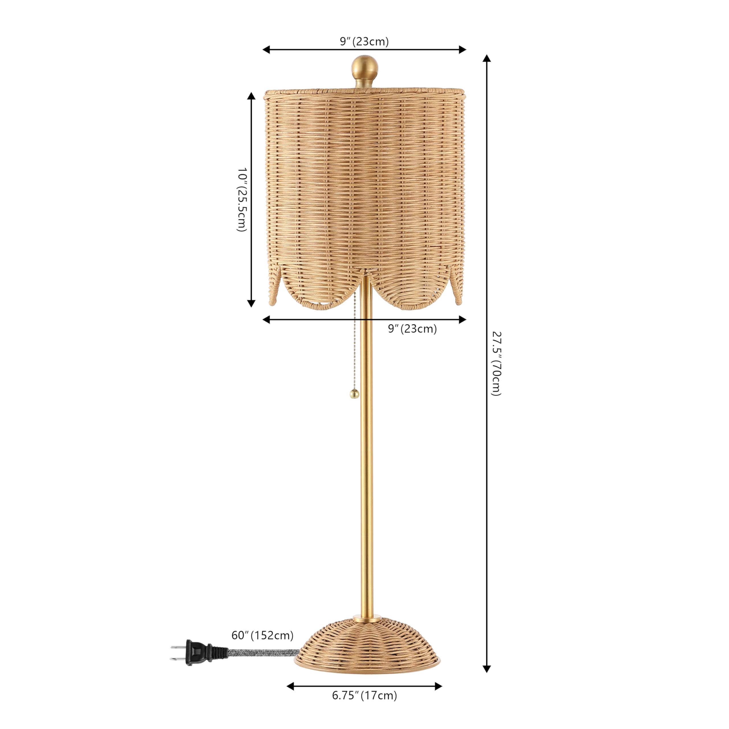JONATHAN Y JYL1138A-SET2 Celerie 27.5 Coastal Bohemian Rattan/Iron Scalloped Buffet LED Table Lamp with Pull Chain, Natural/Bras