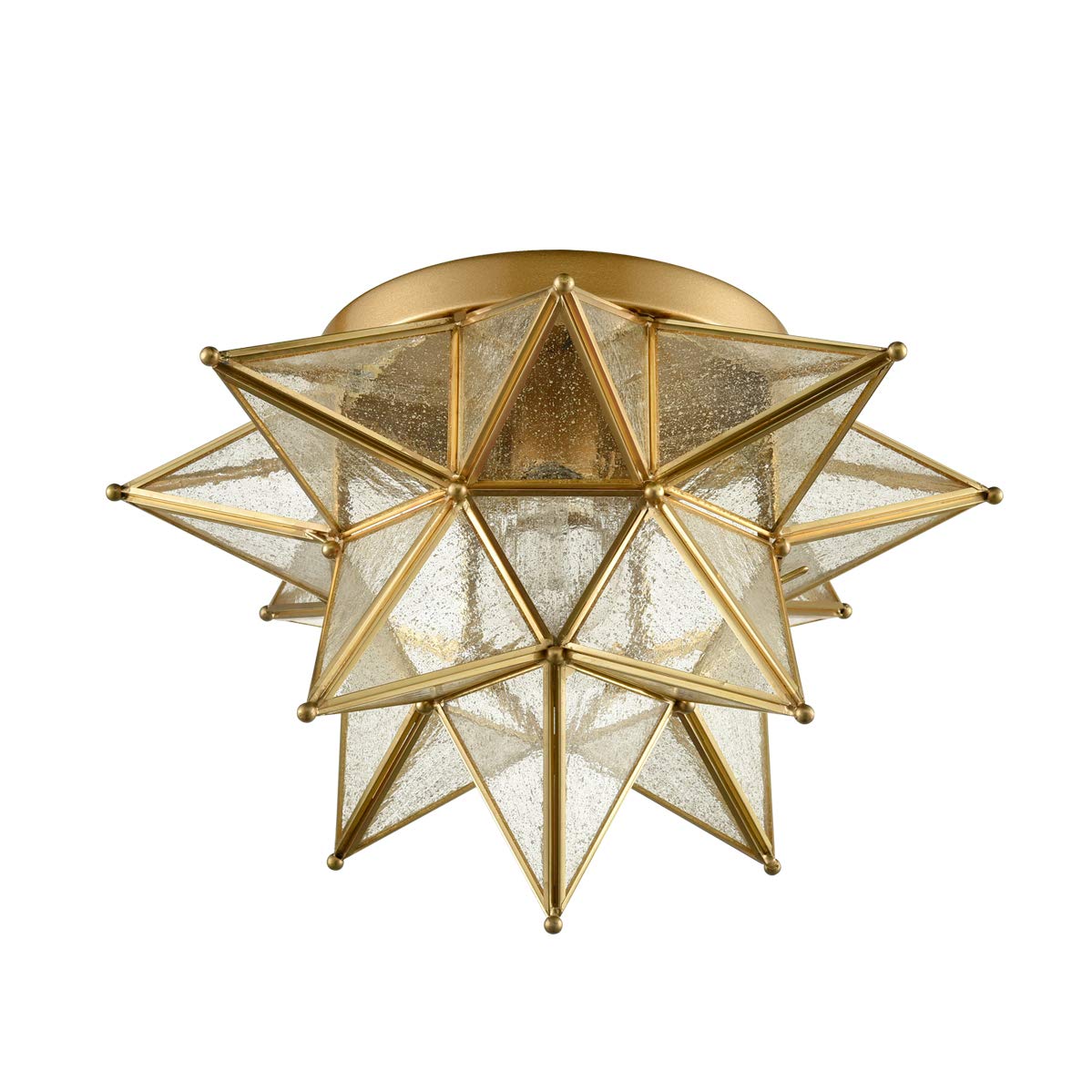 DAYCENT Modern Moravian Star Flush Mount Ceiling Light, 15-Inch, Brass, Glass, 1-Light