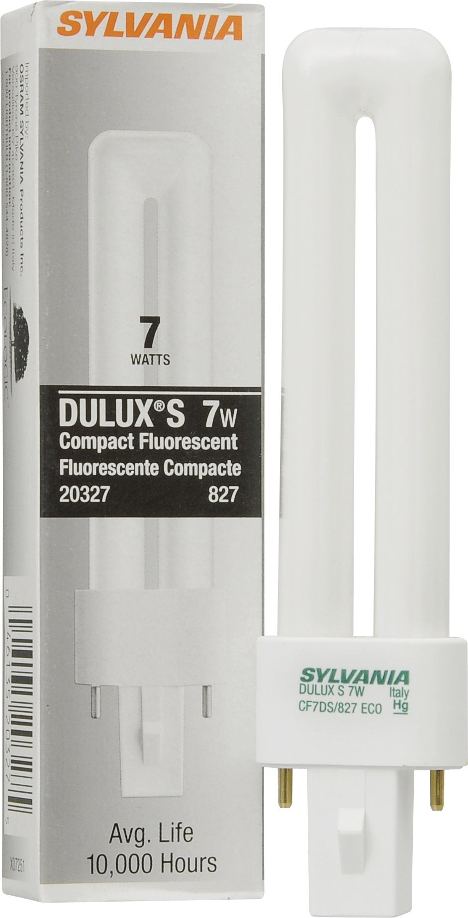 OSRAM DULUX 7W Compact Fluorescent Lamp, 2700K, 82 CRI, 2-Pin Base, Model 21277, 1 Count