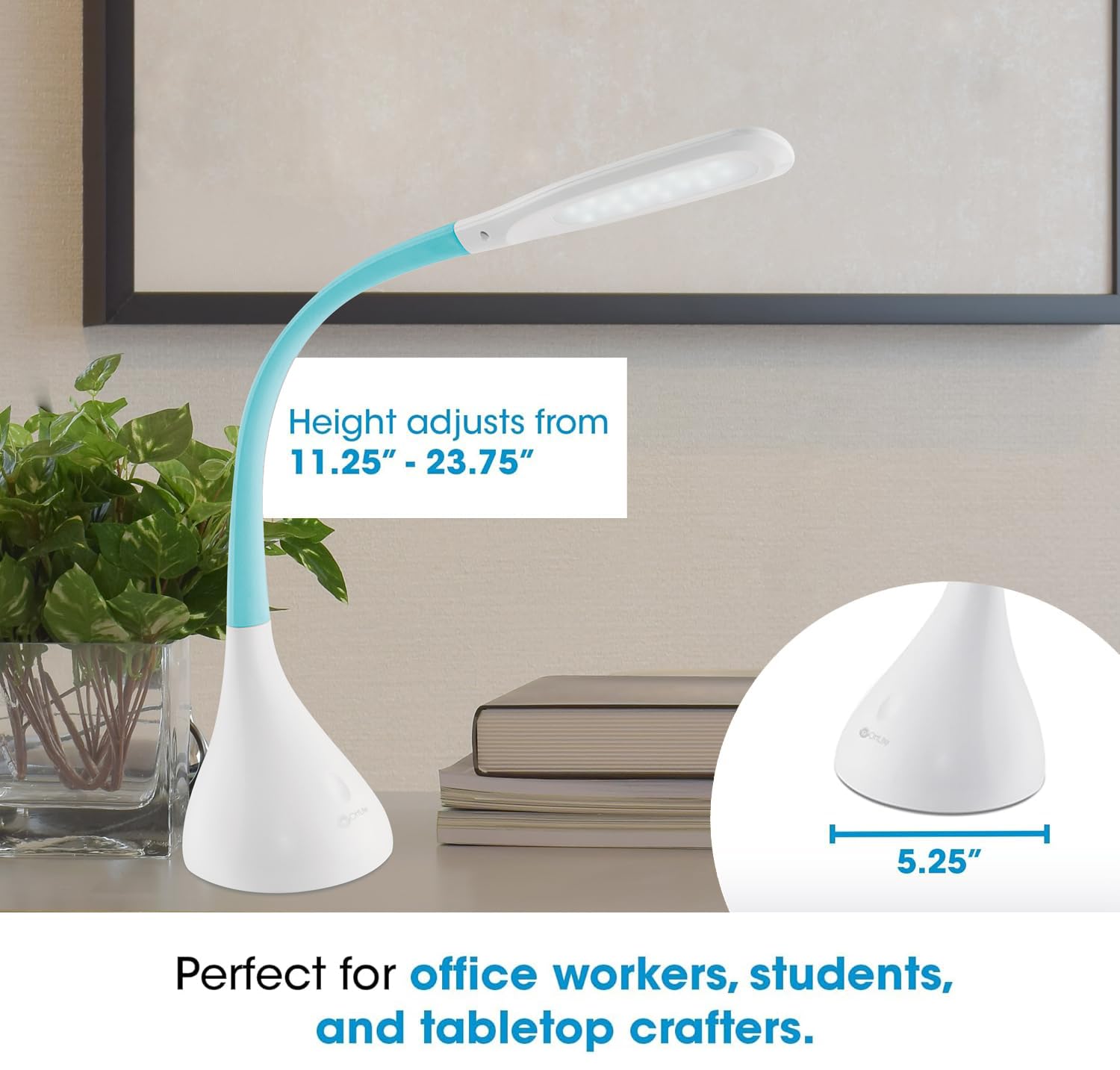 Ottlite Creative Curves Led Desk Lamp W/Usb, Clearsun, White W/Turquoise, Shipper