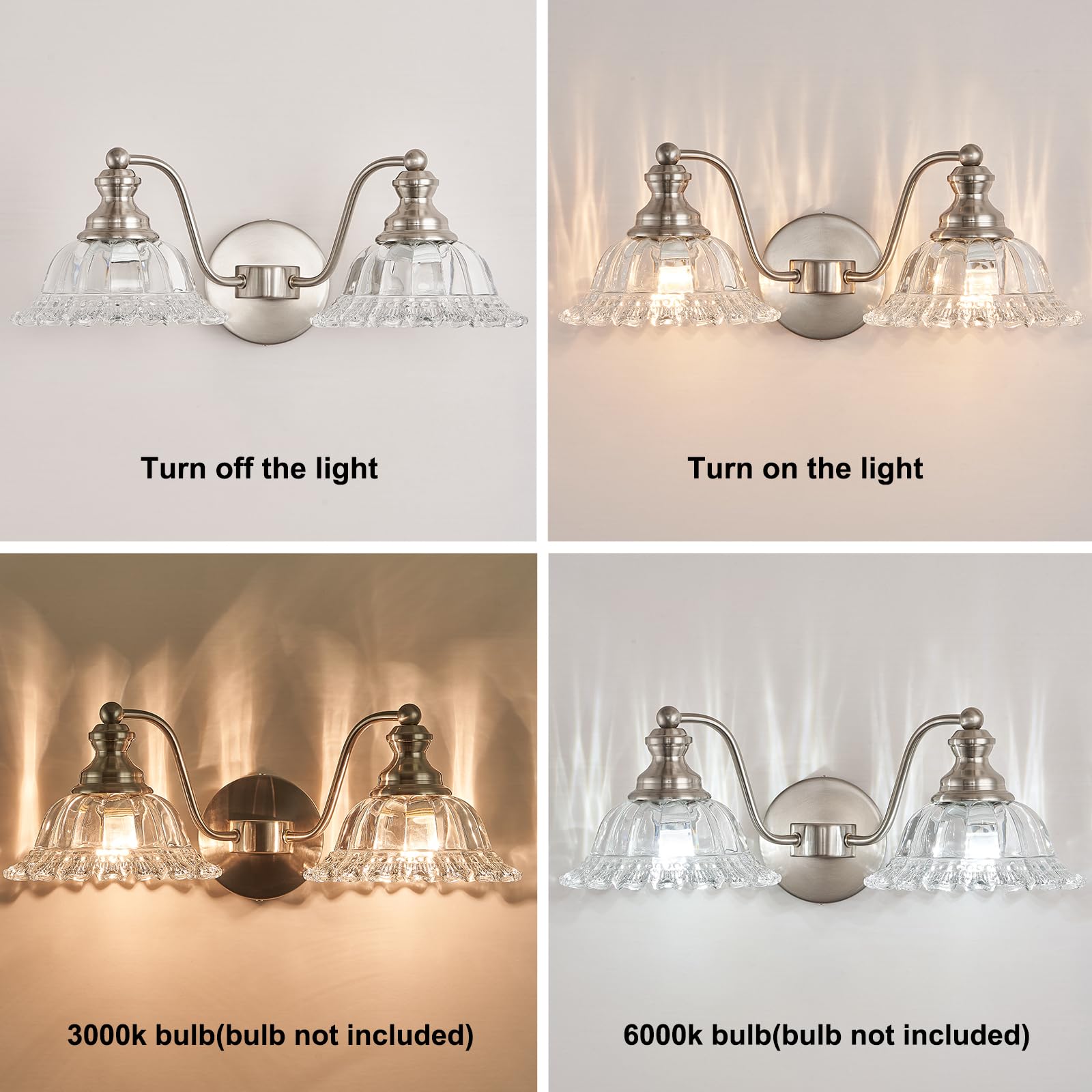 Xiedun Brushed Nickel 2 Light Vanity Lights Fixture Lights For Bathroom