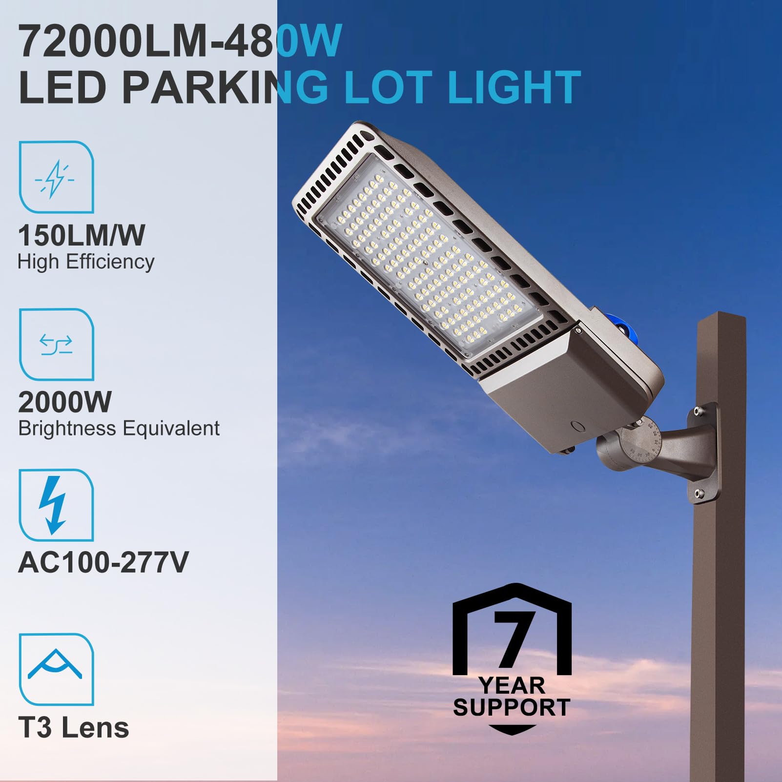 2Pack 480W(486X1W Led) Led Parking Lot Lights 72000Lm (150Lm/W) 5000K Etl Listed Led Parking Lot Lighting With Smart Photocell &