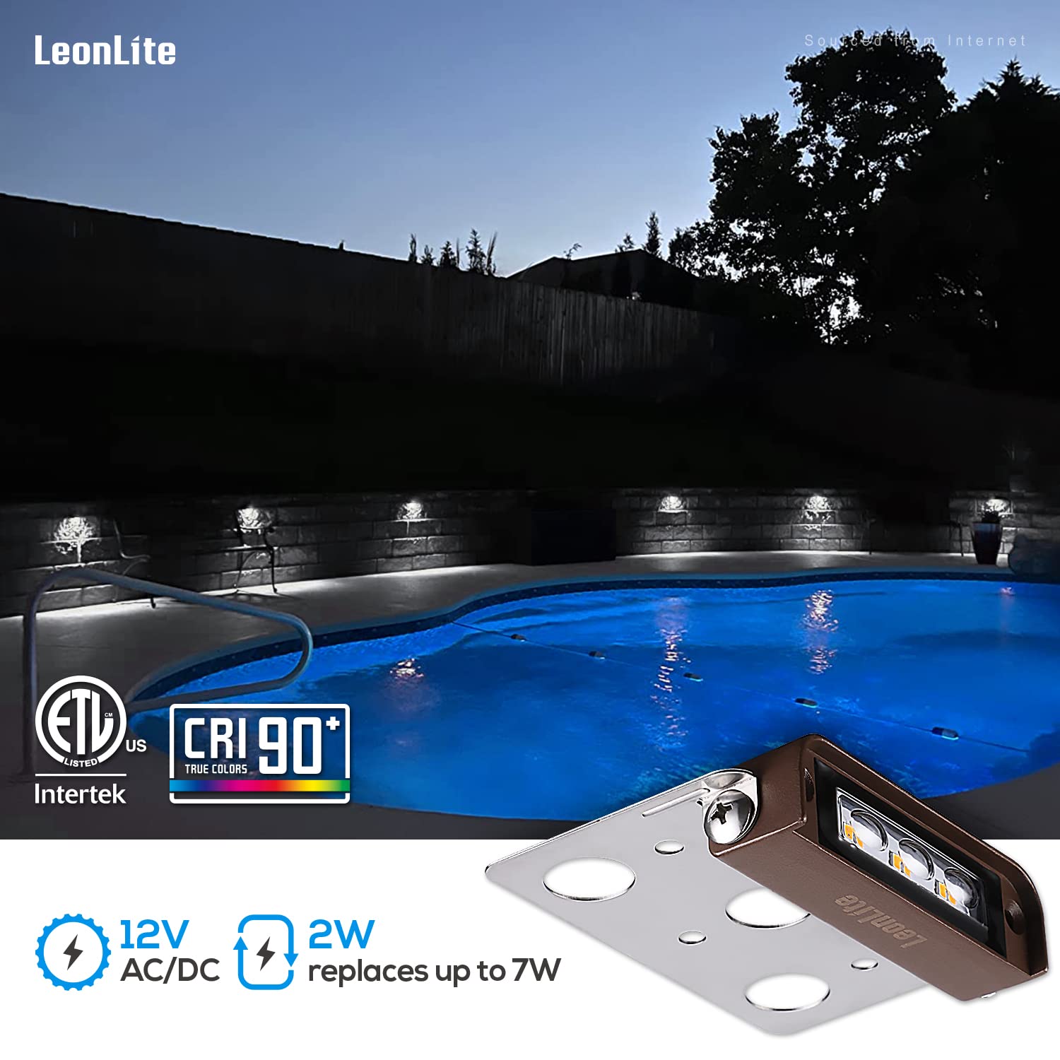 LEONLITE 4 Inch 2W LED Retaining Wall Lights, Daylight, Die-casted Aluminum, Model 90678, Low Voltage Hardscape Lighting