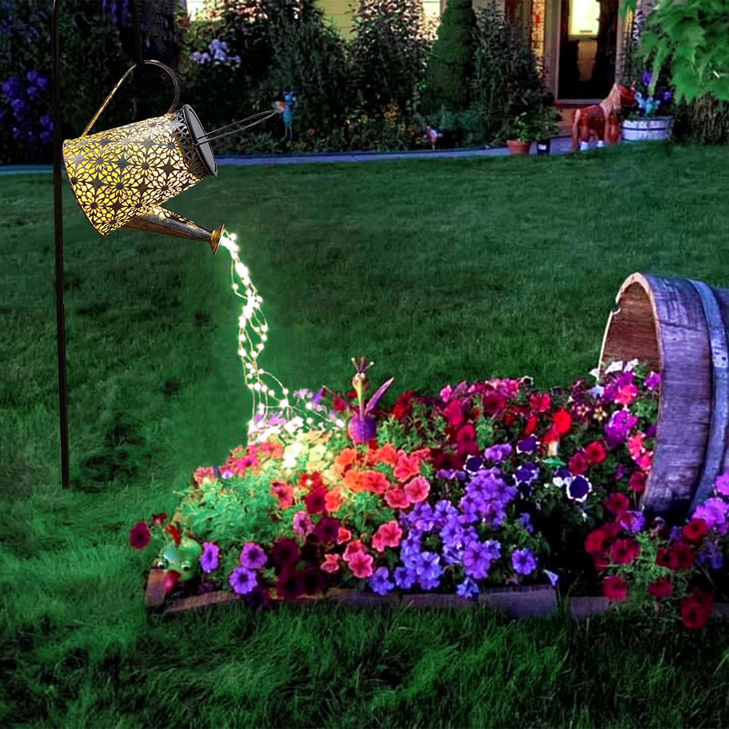 VOOKRY Solar Garden Lights - Large Metal Watering Can Lantern, Cool White, Waterproof, Decorative for Patio, Yard, Lawn, 1 Pack