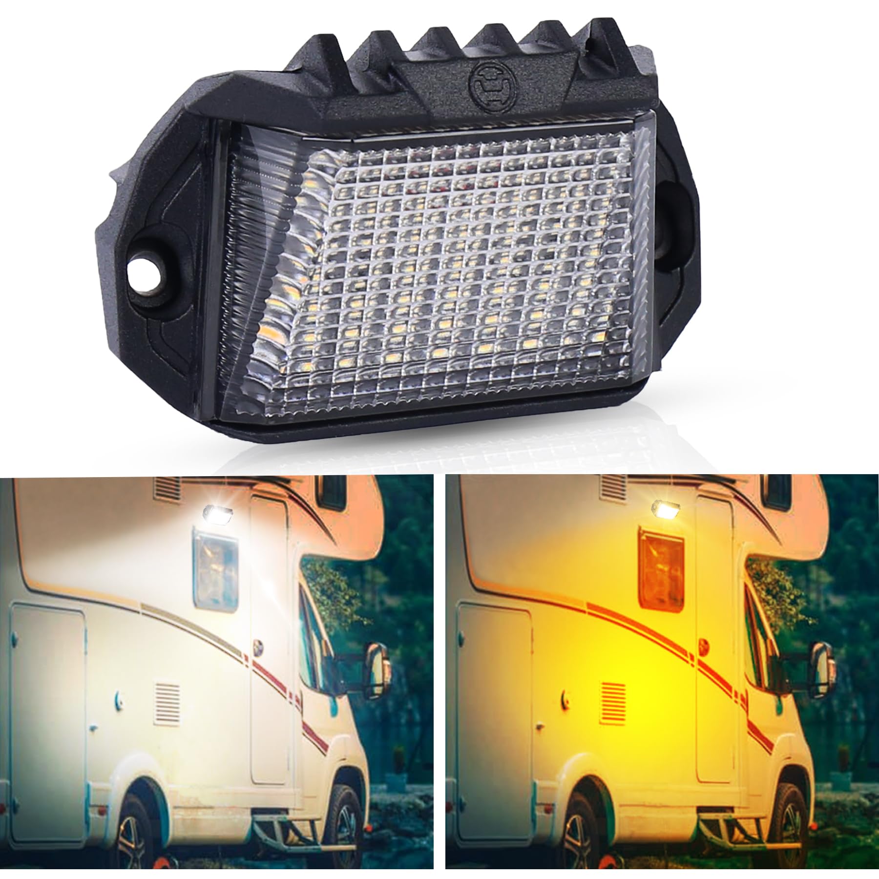 POVTOR RV Exterior LED Light, 39 LED Porch Light With 1300LM White/1000LM Amber 12V Lights Replacement Kits for Trailers Campers