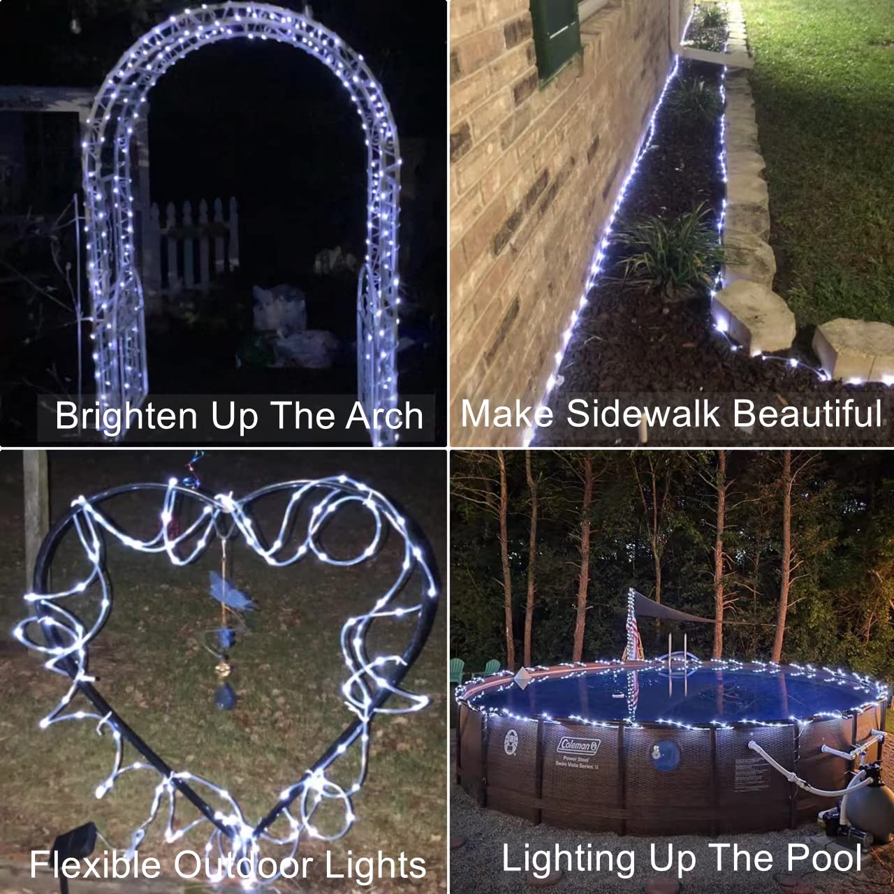 Qitong Solar Rope Lights, 2 Pack Each 33Ft 100Led String Lights Outdoor Waterproof, 8 Modes Solar Tube Lights For Outside Garden