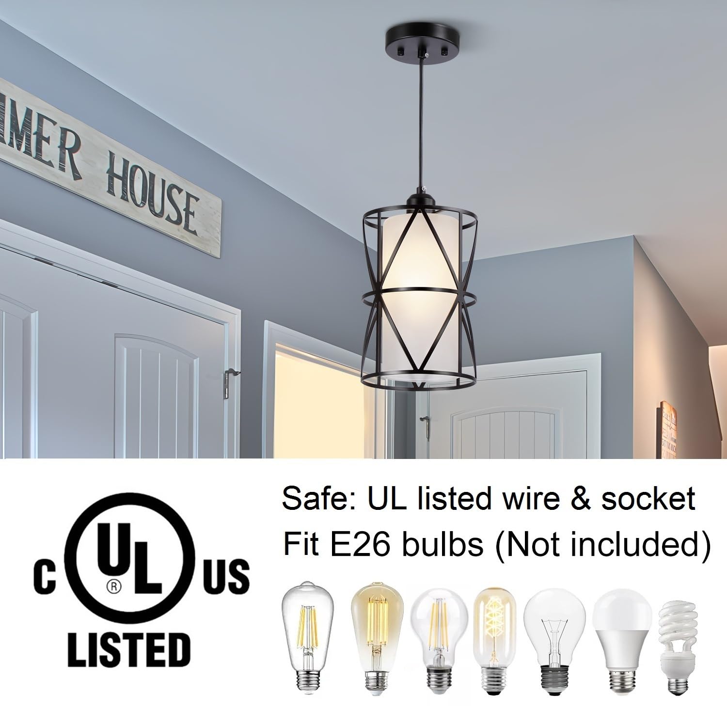 Zlierop Pendant Lights With Frosted Glass, Matte Black Pendant Lighting Kitchen Island, Cylindrical Pendant Light Fixtures, Modern Kitchen Island Lighting, Pendant Light For Foyer, Entryway-Large