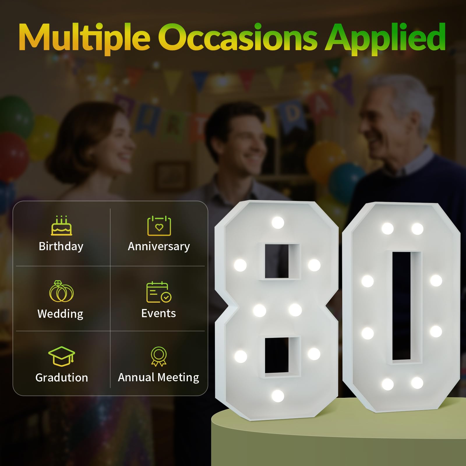 JoyMuse 2.3FT Number 80 Marquee Light Up Decorations for 80th Birthday Party, Anniversary Backdrop - Color: Number 80