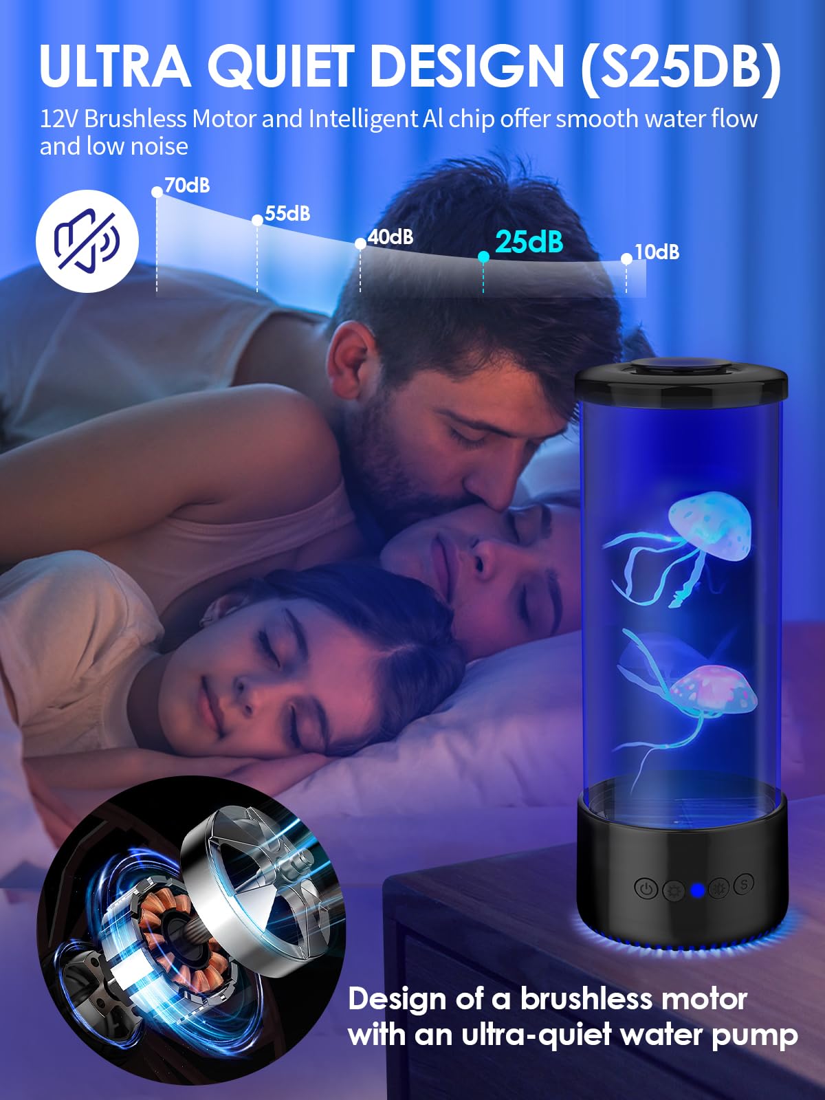 Bodami Jellyfish Lamp - Large LED Mood Light, Remote Dimmable, Black, Model 8606, Ideal for Room Decoration