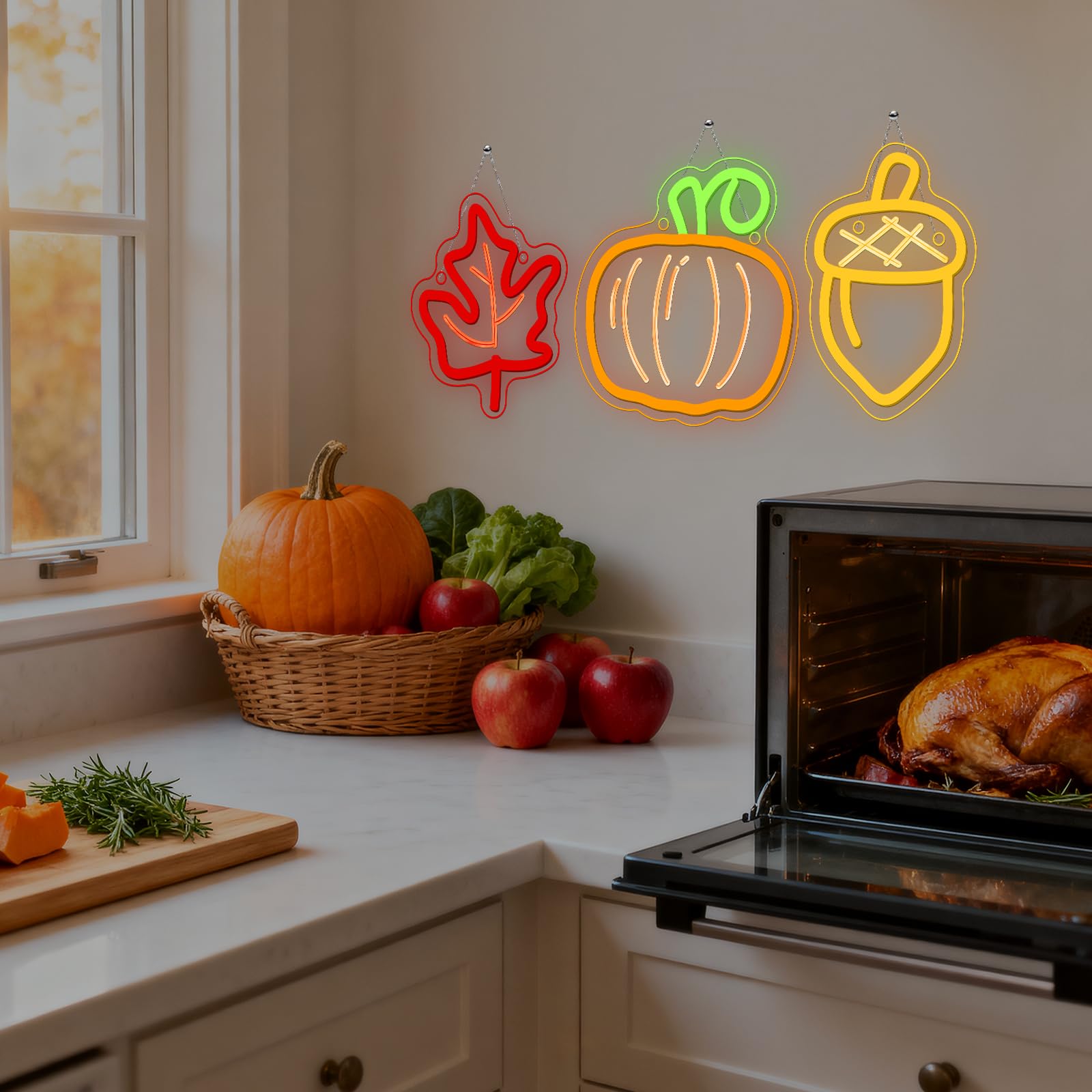 Cute Thanksgiving Harvest Neon Sign Acorn Maple Leaf Pumpkin Led Wall Lights Indoor Thanksgiving Neon Light Usb Charged Fall Decor Ideas For Teen Room Men Cave In Fall Fest Party