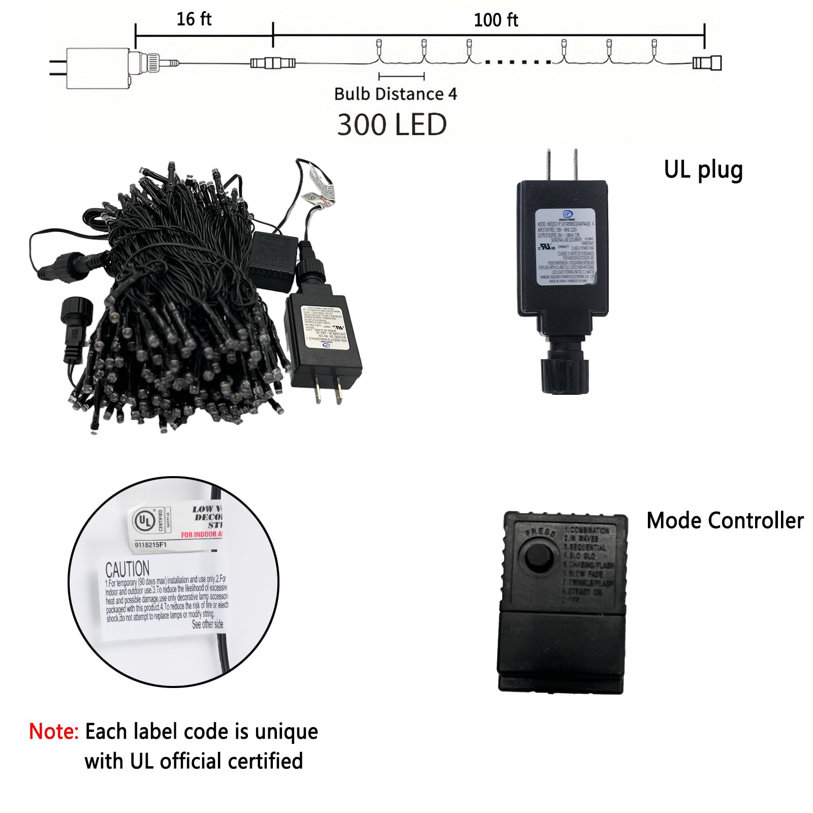 Kwaiffeo Christmas Lights, 100Ft 300Led Connectable Waterproof String Lights Outdoor Indoor, 8 Modes Twinkle Lights For Room Bed