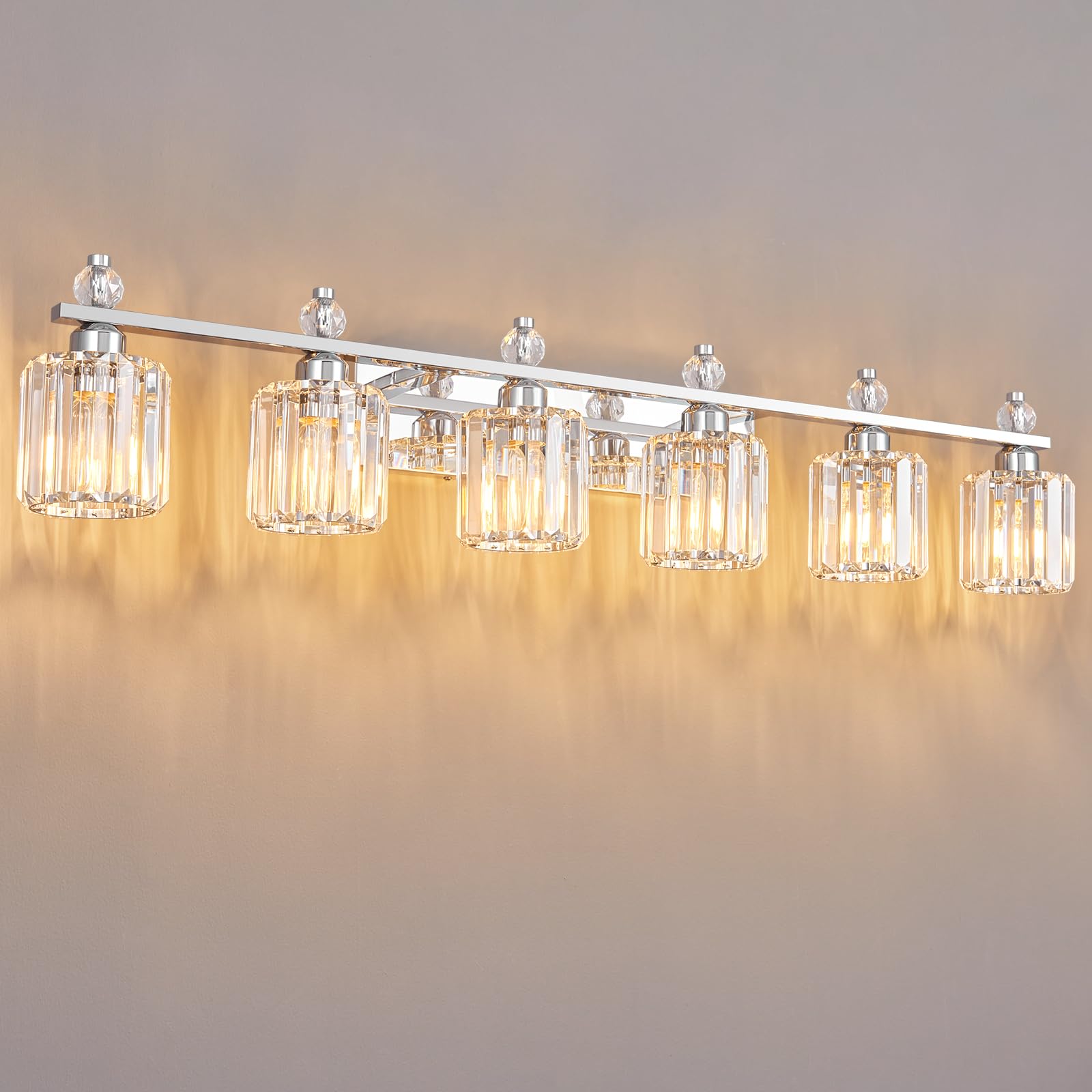 FDPBY 6-Light Chrome Crystal Bathroom Vanity Light Fixture Model 291